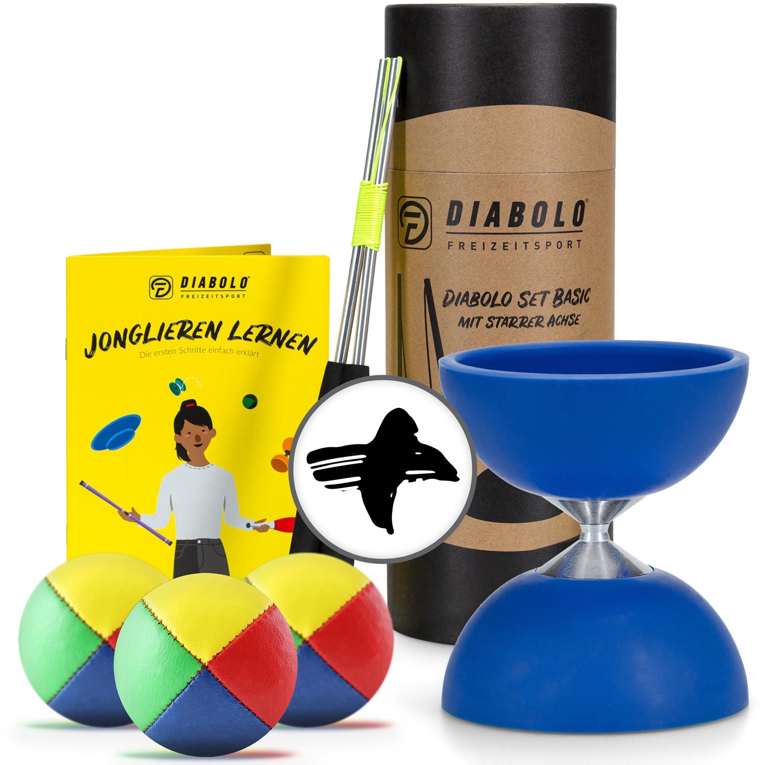 Diabolo Freizeitsport Spielball Jonglierset Diabolo (blau) und 3 Мячи (vierfarbig) (1-St)