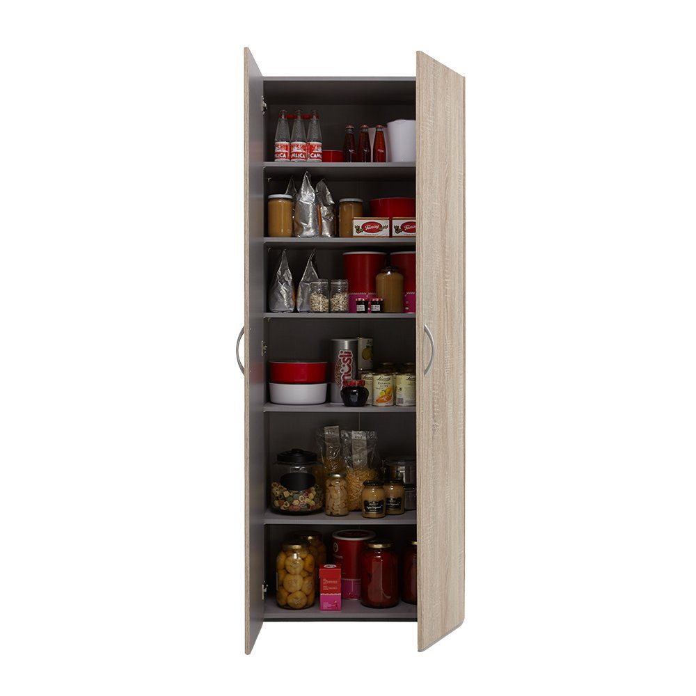 Lomadox Mehrzweckschrank MIAMI-43 Eiche, 5 Einlegeböden, ca. 70/185/40 cm günstig online kaufen