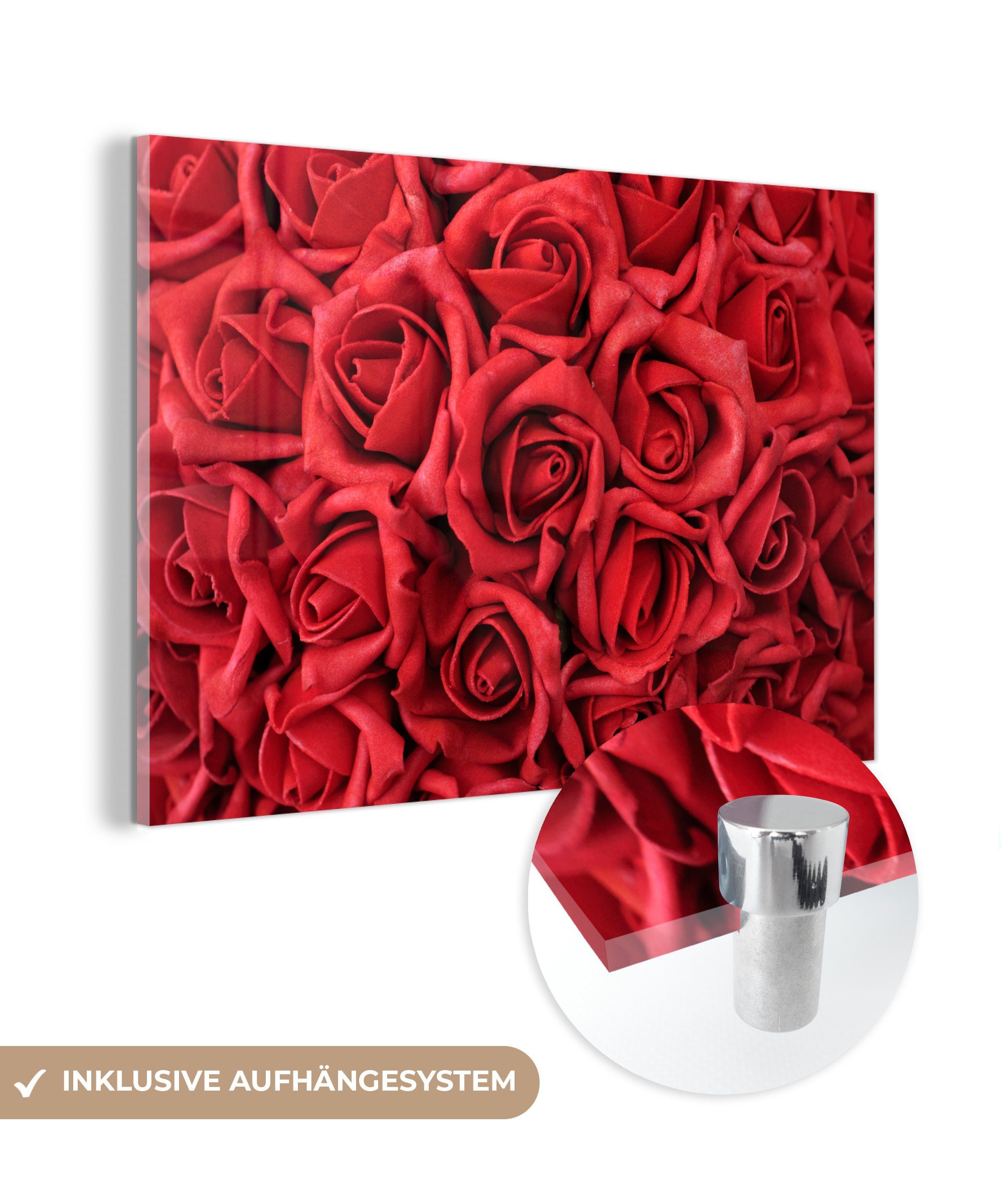 MuchoWow Acrylglasbild Rosen - Rosenblütenblätter - Rot, (1 St), Acrylglasbilder Wohnzimmer & Schlafzimmer | Bilder