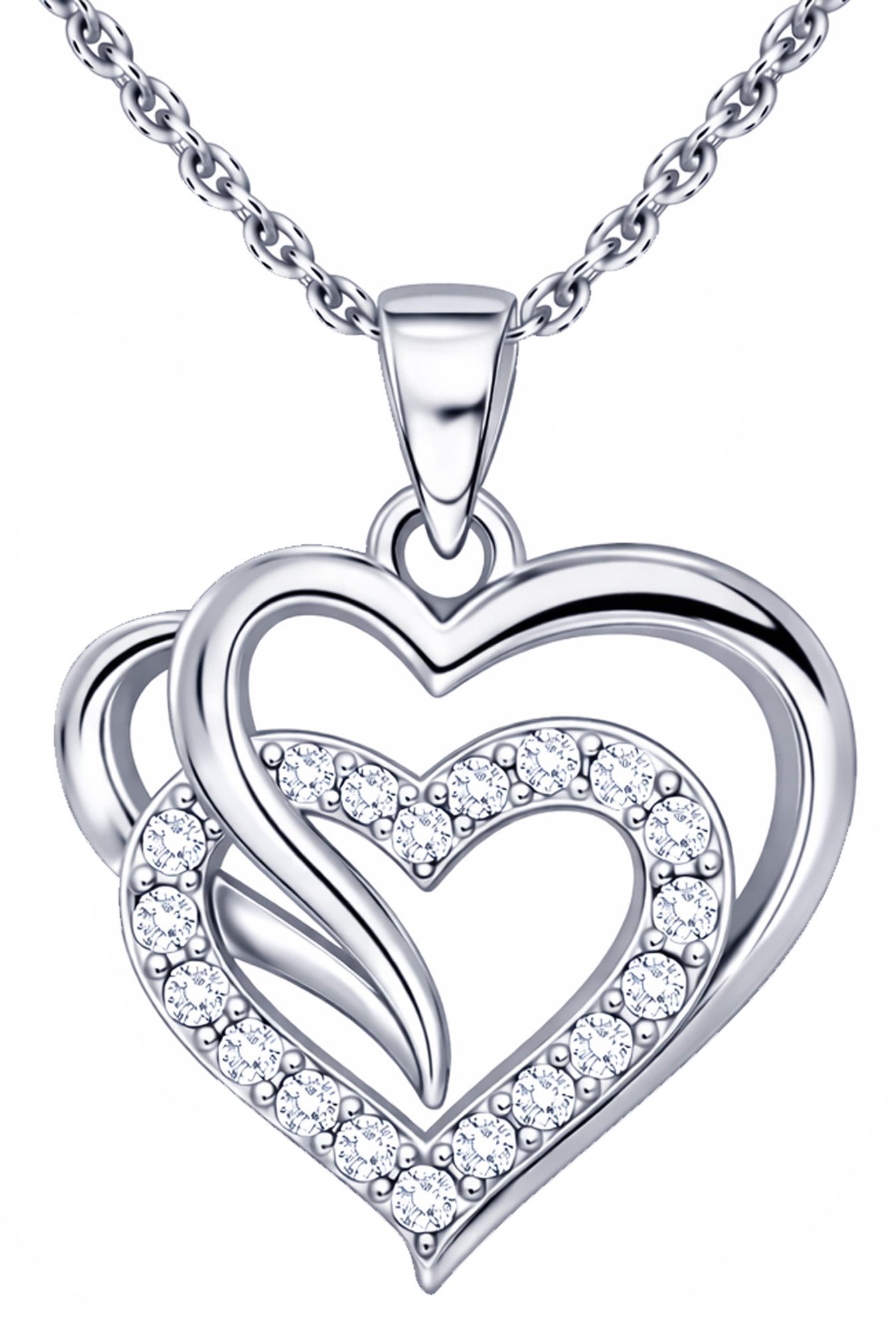 Limana Herzkette Doppelherz Schmuck Damen 925 Silber Kette mit Anhänger - Geschenk (für Frau Freundin Mama, inkl. Schmuckdose), Geburtstag Jahrestag Hochzeitstag Valentinstag Weihnachten