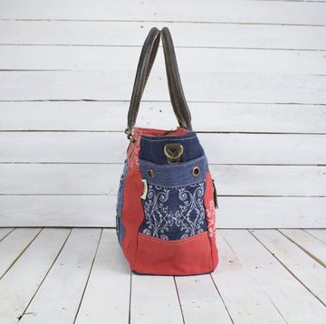 Sunsa Messenger Bag Große Damen Handtasche. XXL Schultertasche aus recycelte Jeans und rote Canvas. Tasche mit Extra verstellbarer Umhänge Gurt, Aus recycelten Materialien