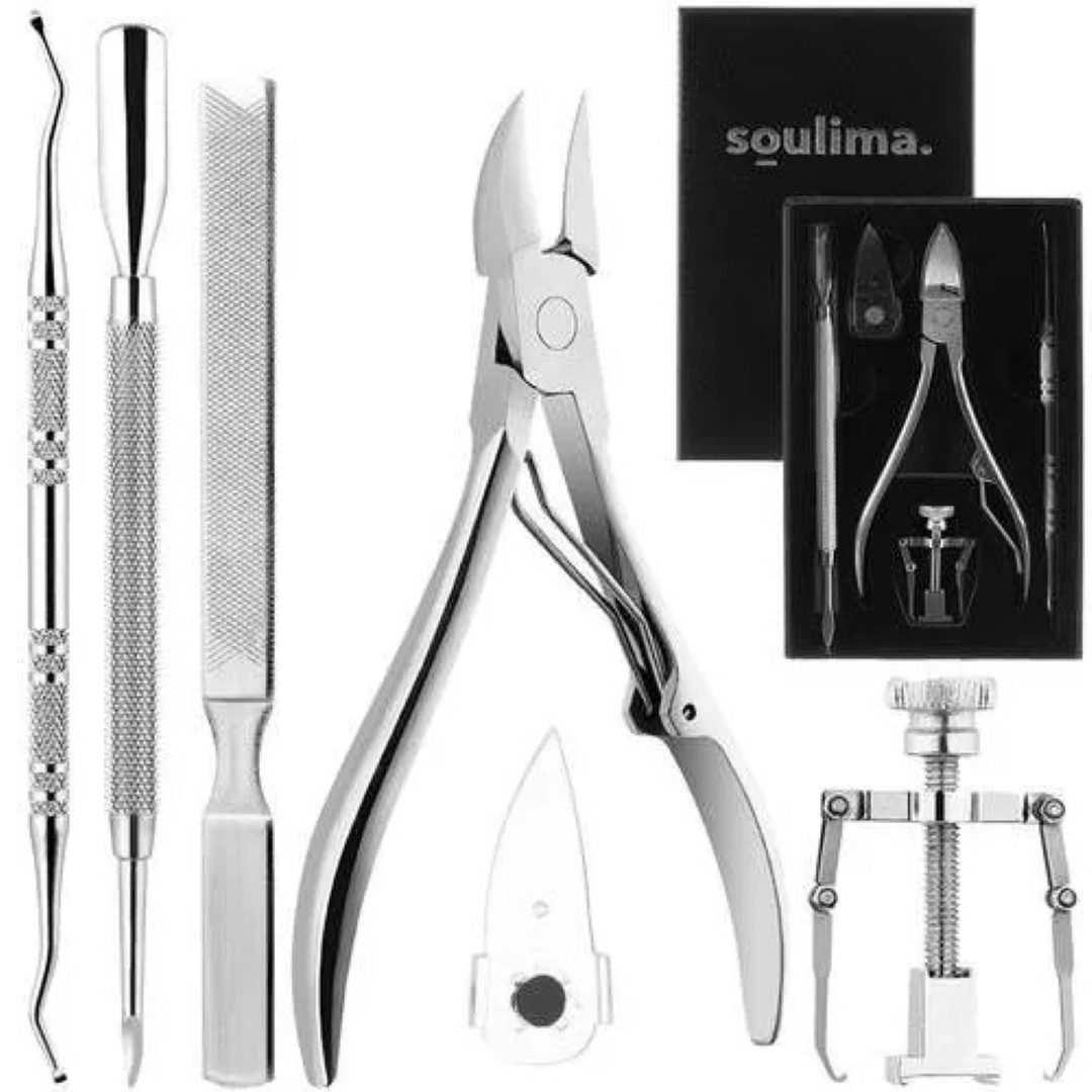 soulima Nagelknipser-Set Set für eingewachsene Zehennägel, 6-teilig, Edelstahl, mit Box, Set für eingewachsene Zehennägel, 6-tlg., 6-teiliges Nagelpflege-Set Edelstahl mit Korrektor Aufbewahrungsbox, 6-teilig; Edelstahl; einstellbarer Korrektor; Aufbewahrungsbox