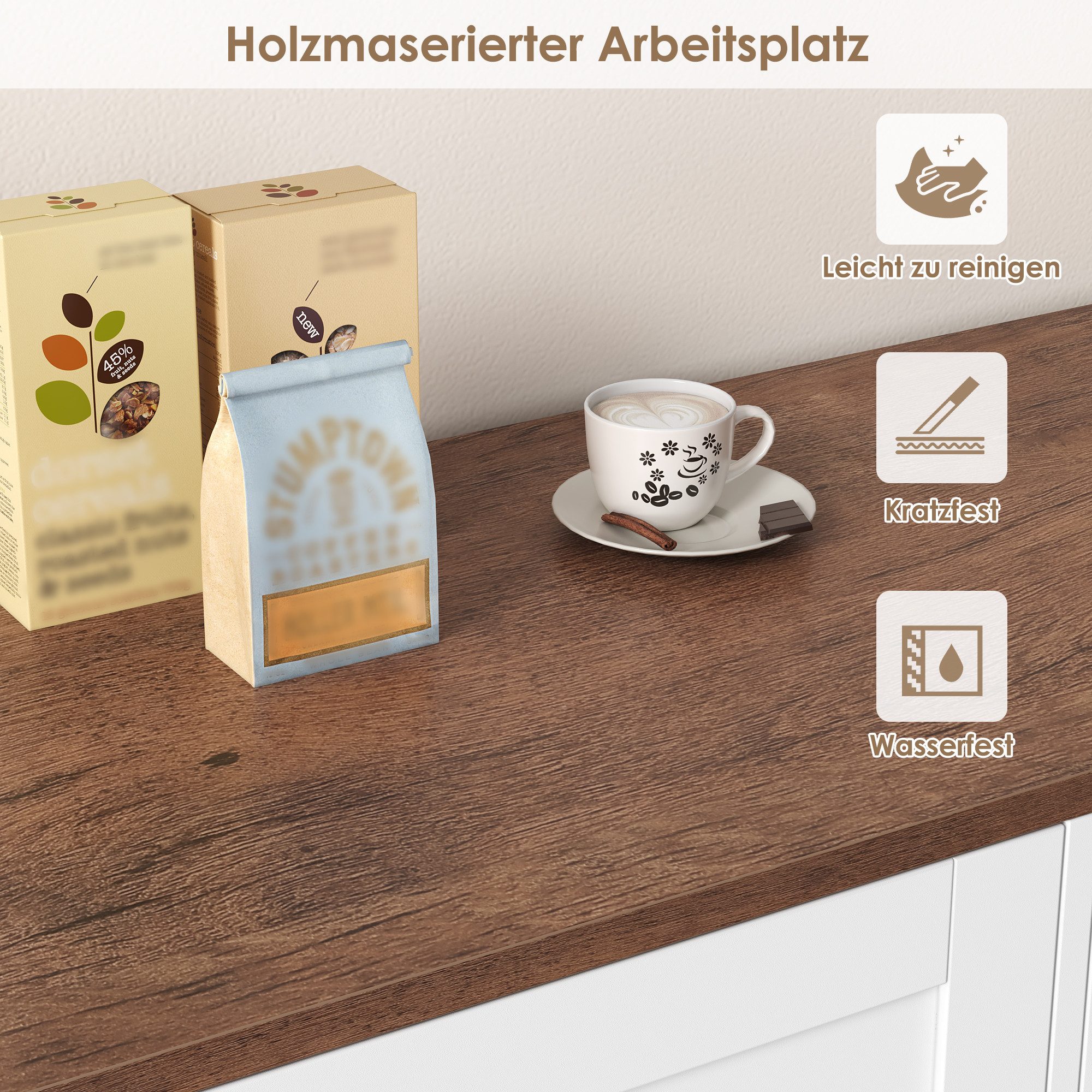 HOMECHO Buffet 120cm Küchenschrank mit 2 Schubladen 4 Türen – Bild 5 von 5