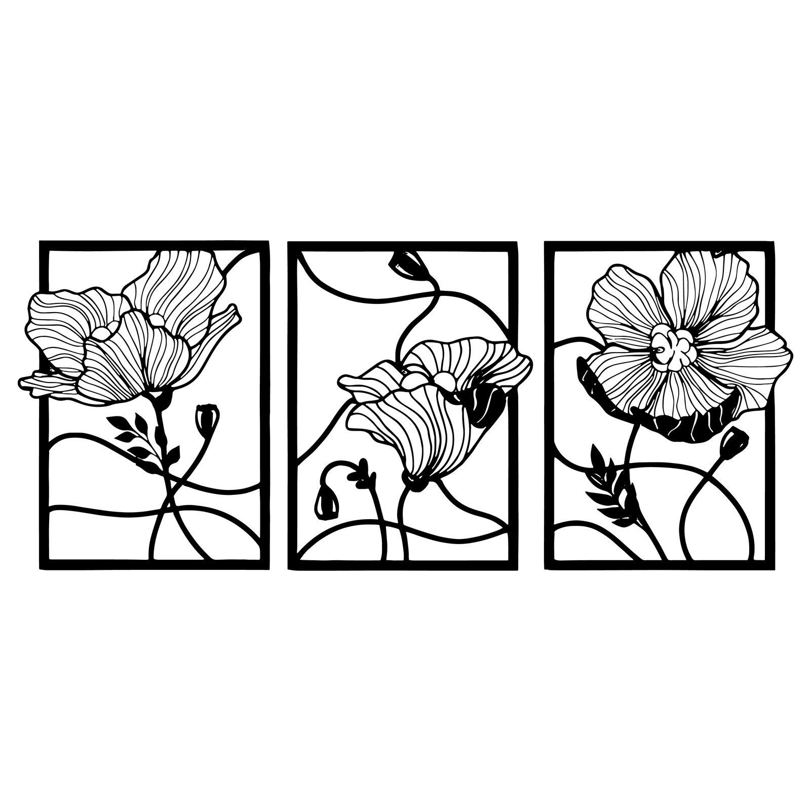 Jumpeak Wanddekoobjekt 3 Stück Blume Metall Kunst Wanddekoration,Blumenschmuck aus Metall, Hergestellt aus Metall, schwarz, 70 x 54cm (jede)