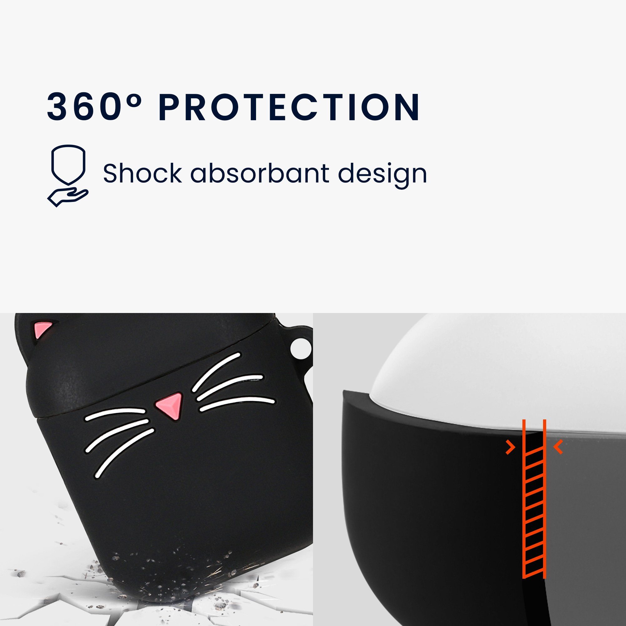 kwmobile Kopfhörer-Schutzhülle Design Schutzhülle für Apple Airpods 1 & 2 Hülle, TPU Silikon Case für Kopfhörer Ladecase stoßfestes Cover mit Karabiner