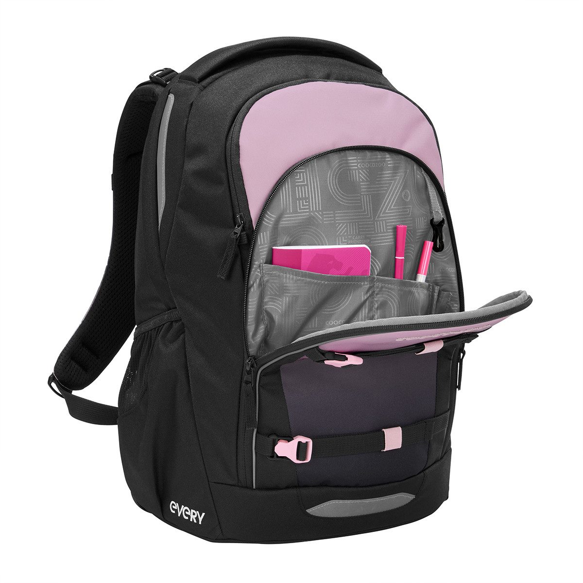 coocazoo Schulranzen Schulrucksack-Set EVERY Rose Shadows 2-teilig (2-teilig), ergonomisch, rückenschonend, Leichtgewicht