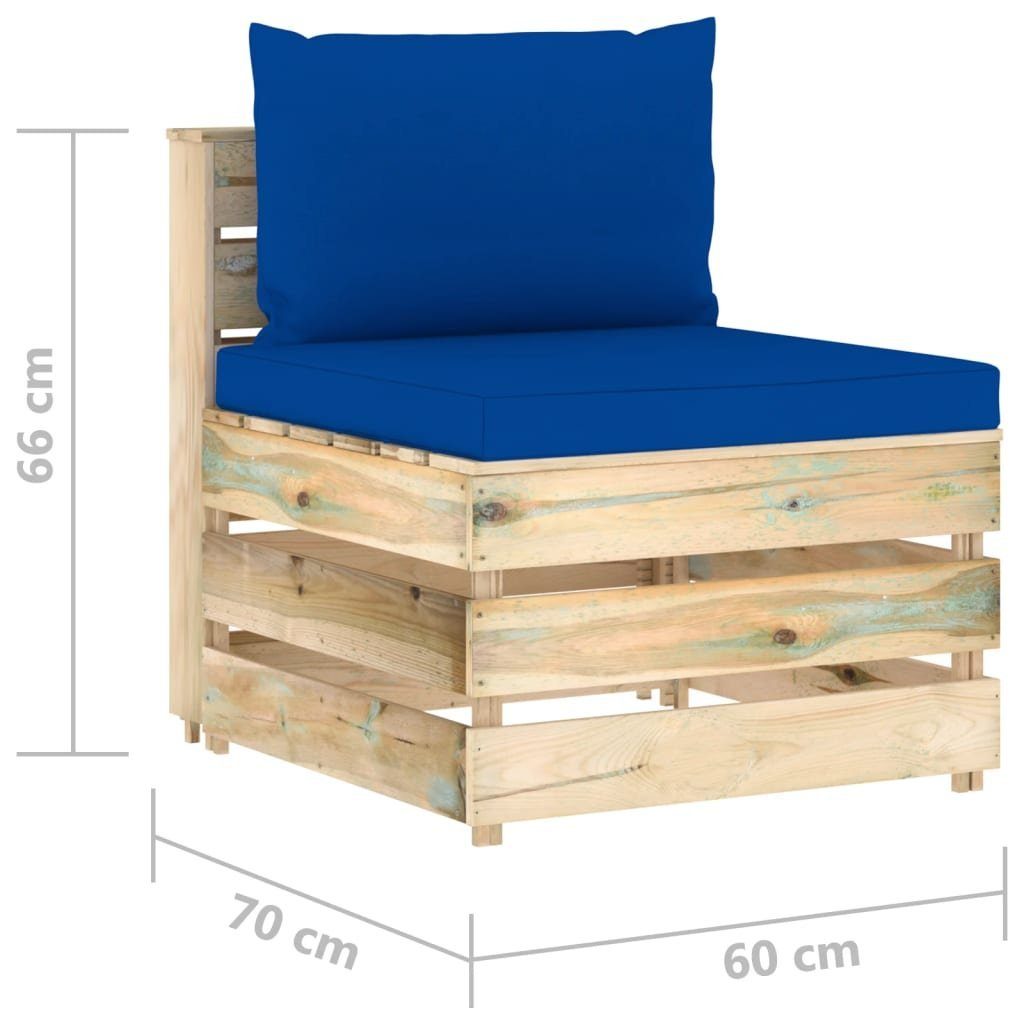 vidaXL Loungesofa Modulares Mittelsofa mit Grün Kissen und Holz, Blau 1 Teile Braun Imprägniertes