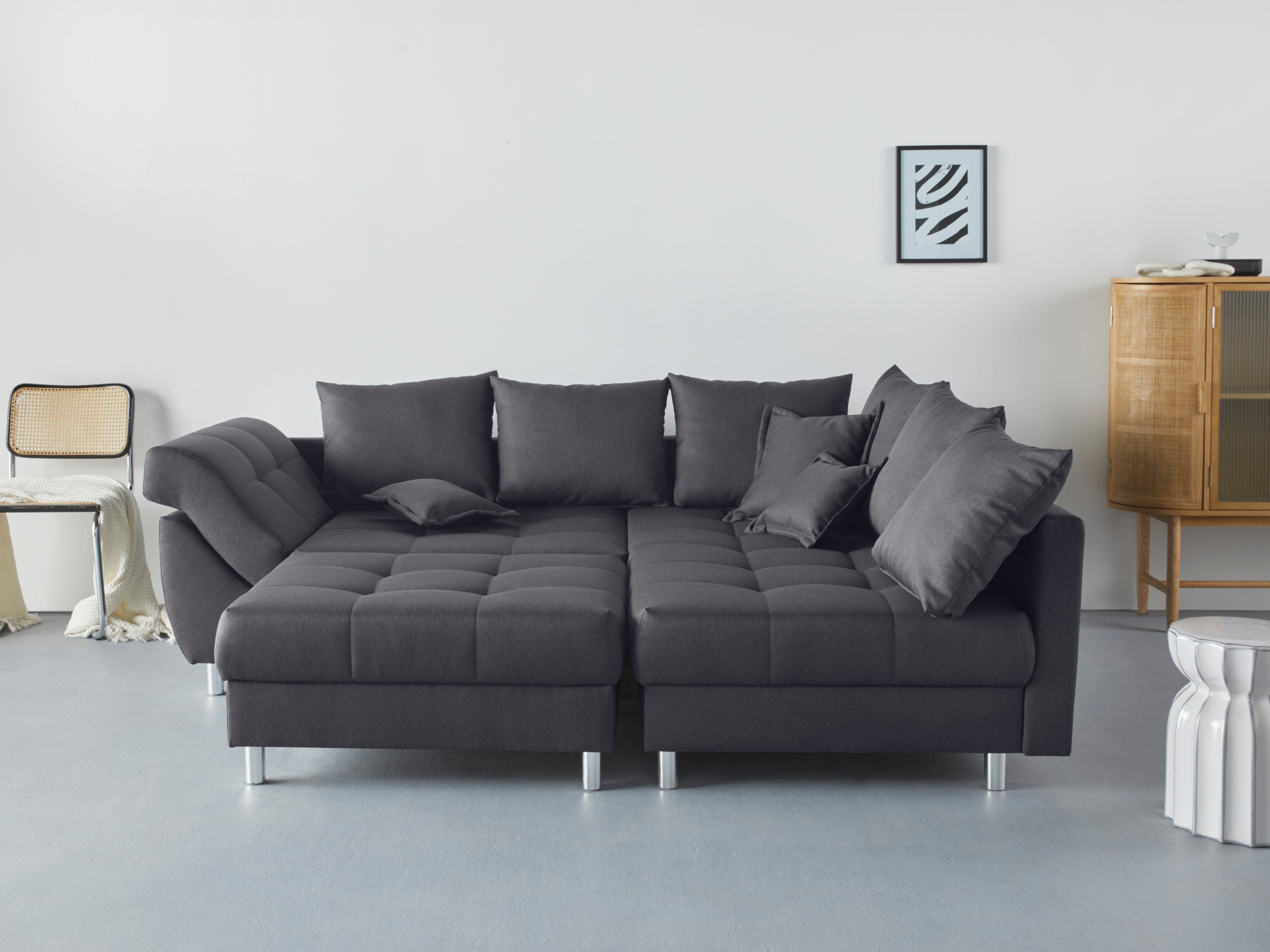 COLLECTION AB Ecksofa Innsbruck L-Form, B: 247 cm, Spar-Set, Set: Sofa & Hocker, 3 Zierkissen, Federkern