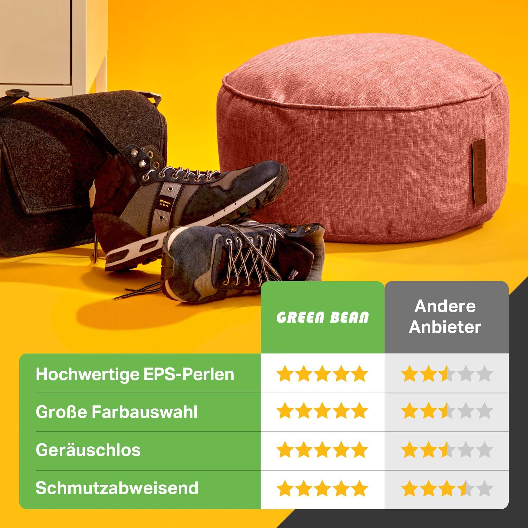 Bean (Indoor Sitzsack Waschbar), Liegekissen mit Drinnen Cherry Lounge Weich EPS-Perlen Bodenkissen Kuschelig Riesensitzsack Home-Linen Stoff und Rot Sitzkissen Green Füllung, Pouf