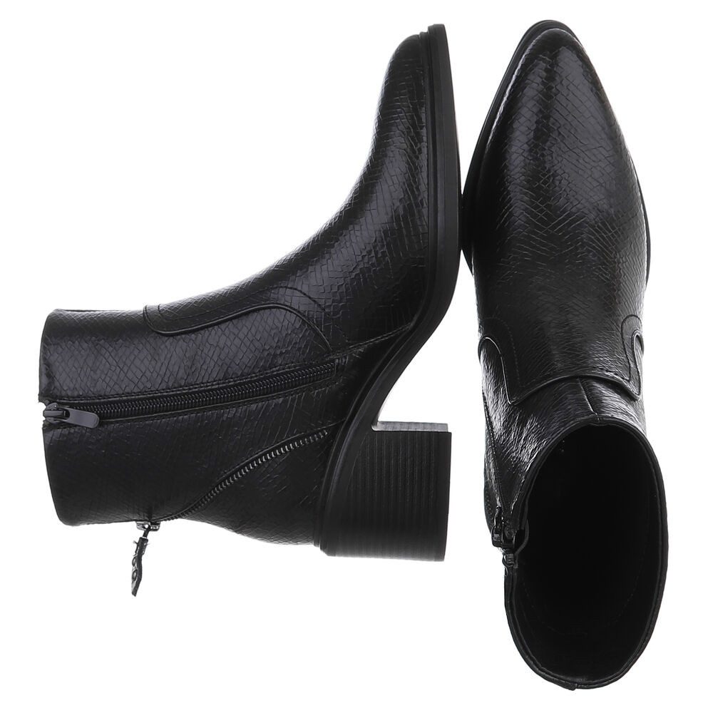 Ital-Design Eleganter Ankle-Stiefel aus strukturiertem Material für Damen Westernstiefelette (90542958) Blockabsatz Stiefeletten in Schwarz