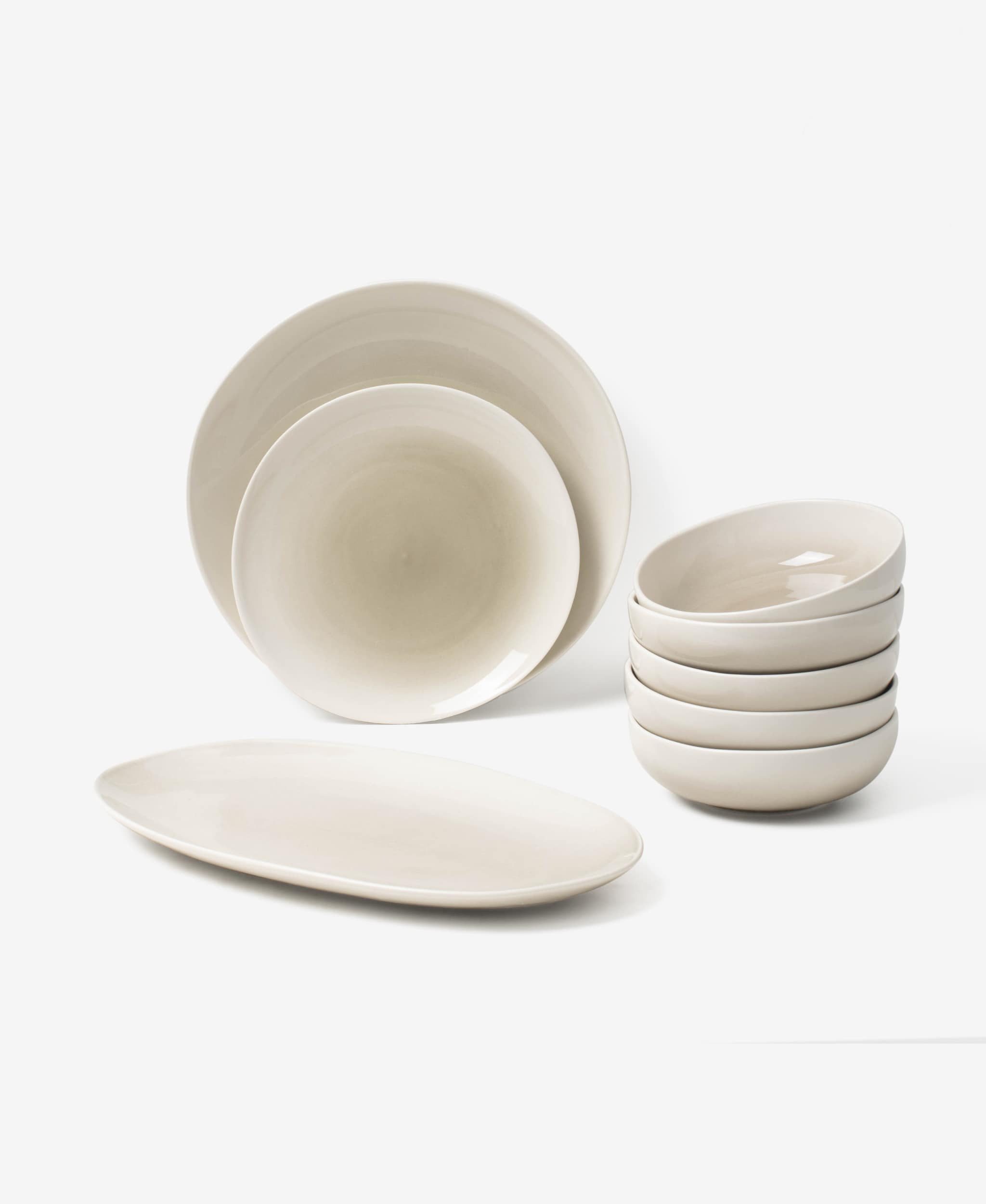 GLAMIRA Geschirr-Set Organisches Graues Geschirr mit Sprühglasur (19-tlg), New Bone, 19 Teile, für 6 Personen