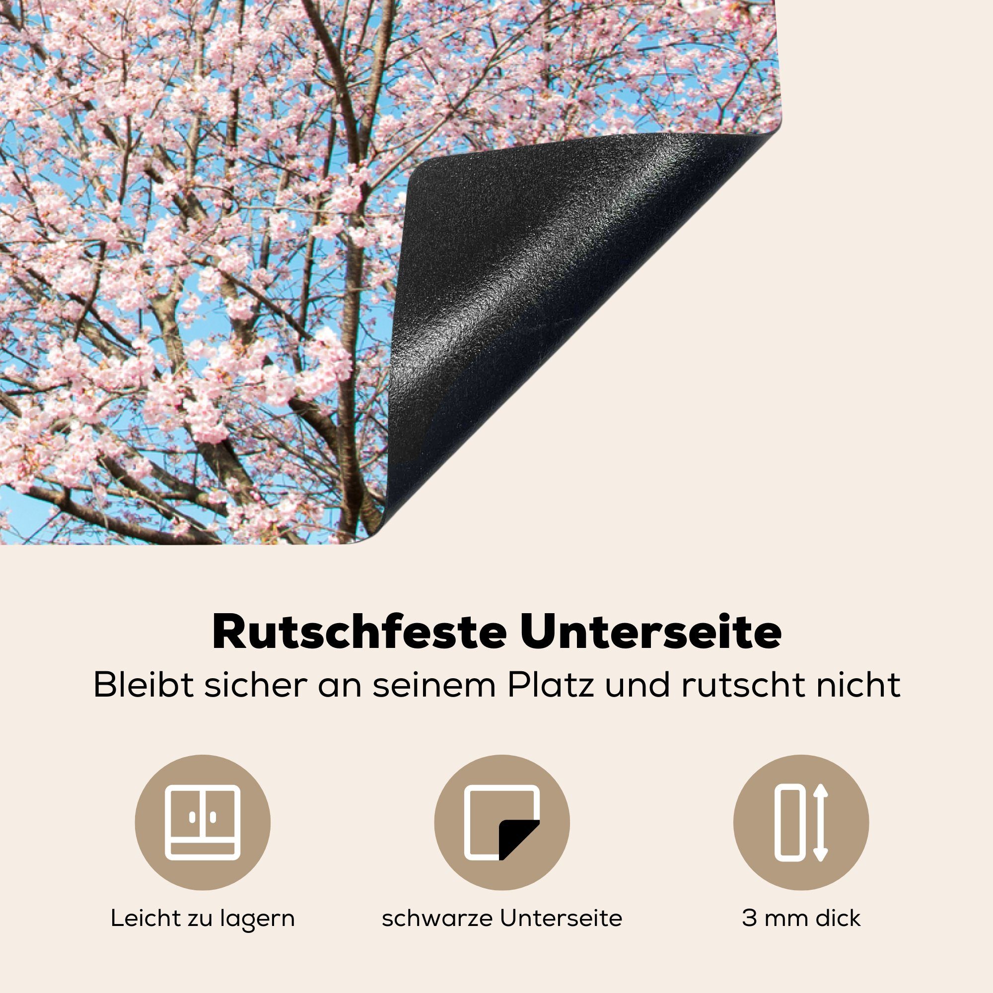 MuchoWow Herdblende-/Abdeckplatte Kirschbaum - für (1 cm, Vinyl, Ceranfeldabdeckung Blüte, Induktionskochfeld küche, die Schutz 81x52 Japan tlg), 