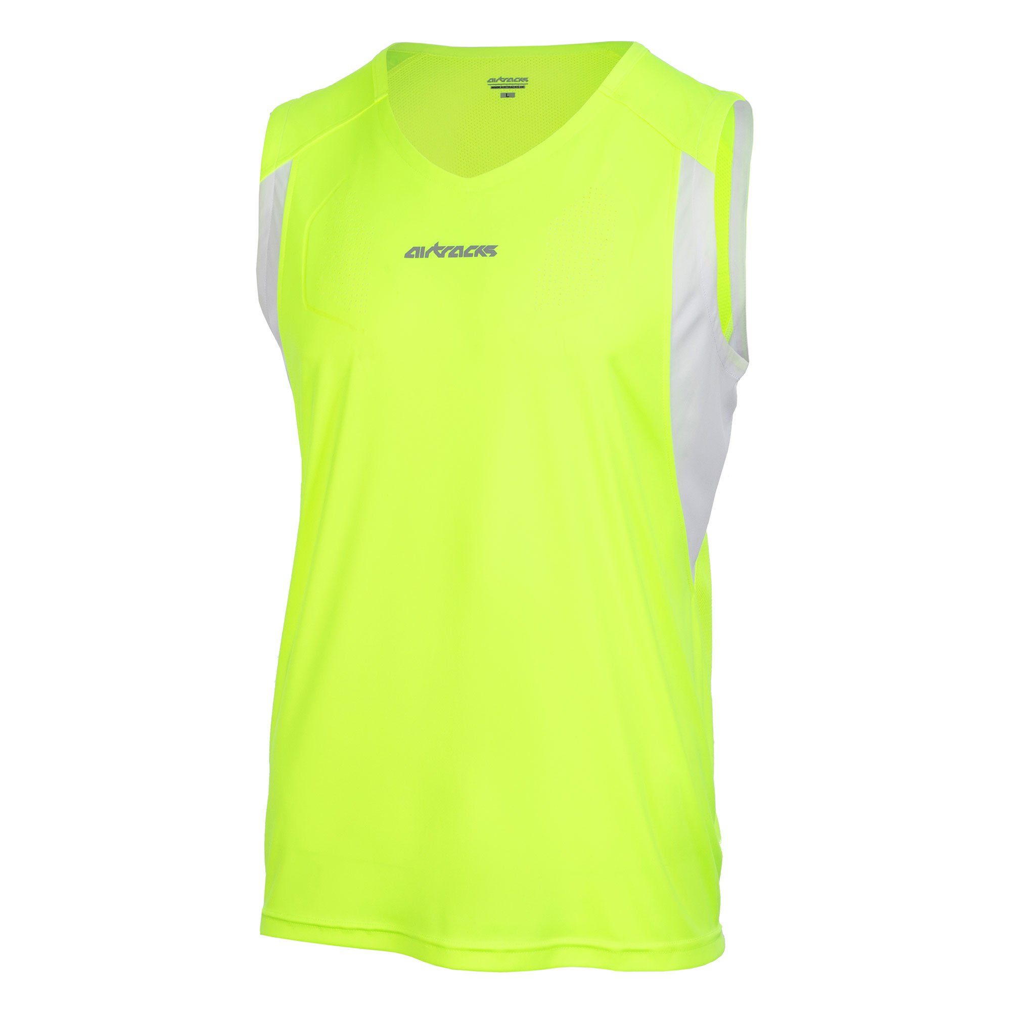 Airtracks Laufshirt Herren Laufshirt Tragekomfort Dry Tank-Top XXXL & S Line XXL Quick > mit optimalem Pro < Atmungsaktiv, XL Funktionsshirt Neon-Weiß M L Ärmellos Funktion