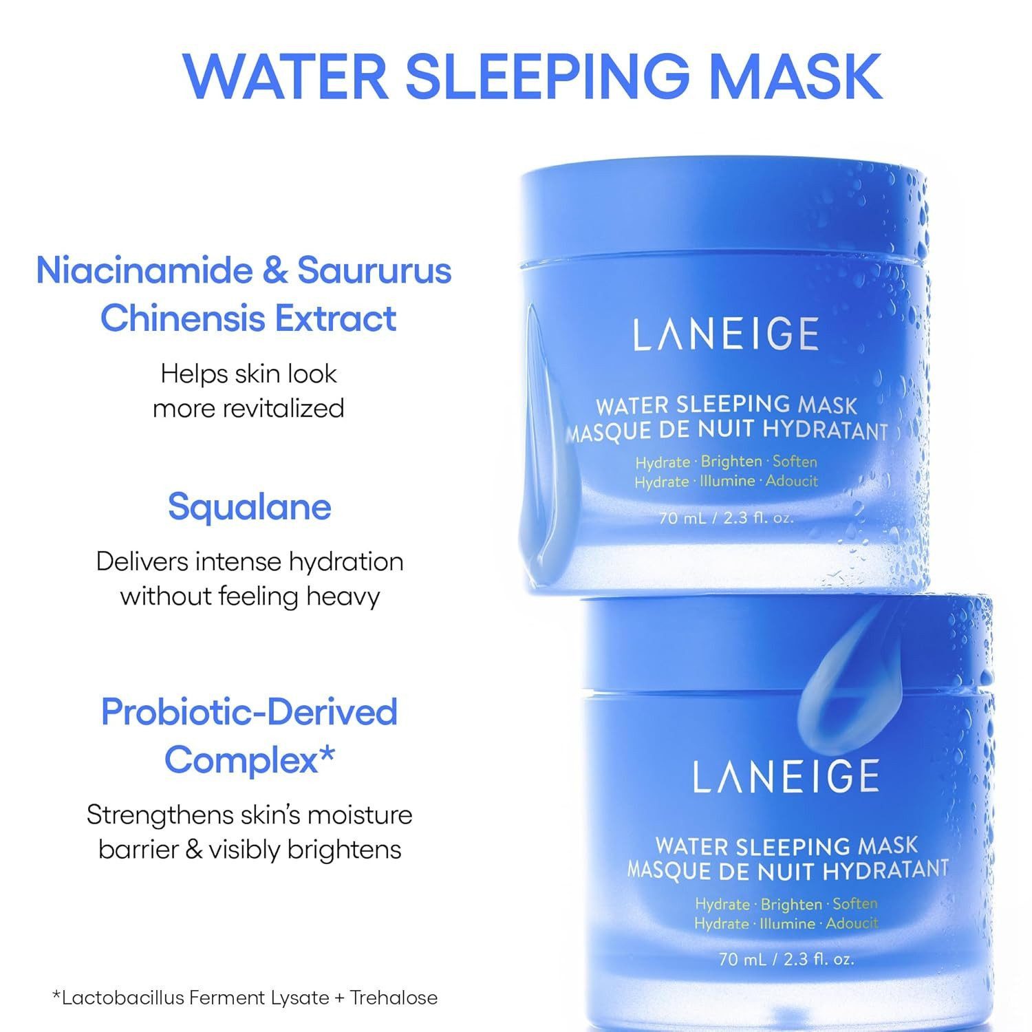 LANEIGE Feuchtigkeitscreme Water Sleeping Mask EX 70ml – Feuchtigkeitsspendende Nachtmaske für strahlende Haut, Pflegemaske, Nachtmaske, Feuchtigkeitsspendend,  – Bild 4 von 5