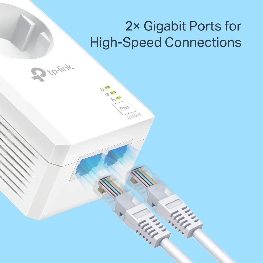 tp-link TL-PA7027P KIT Netzwerk-Adapter, AV1000 2-Port Gigabit Powerline Adapter mit Steckdose – Bild 4 von 5