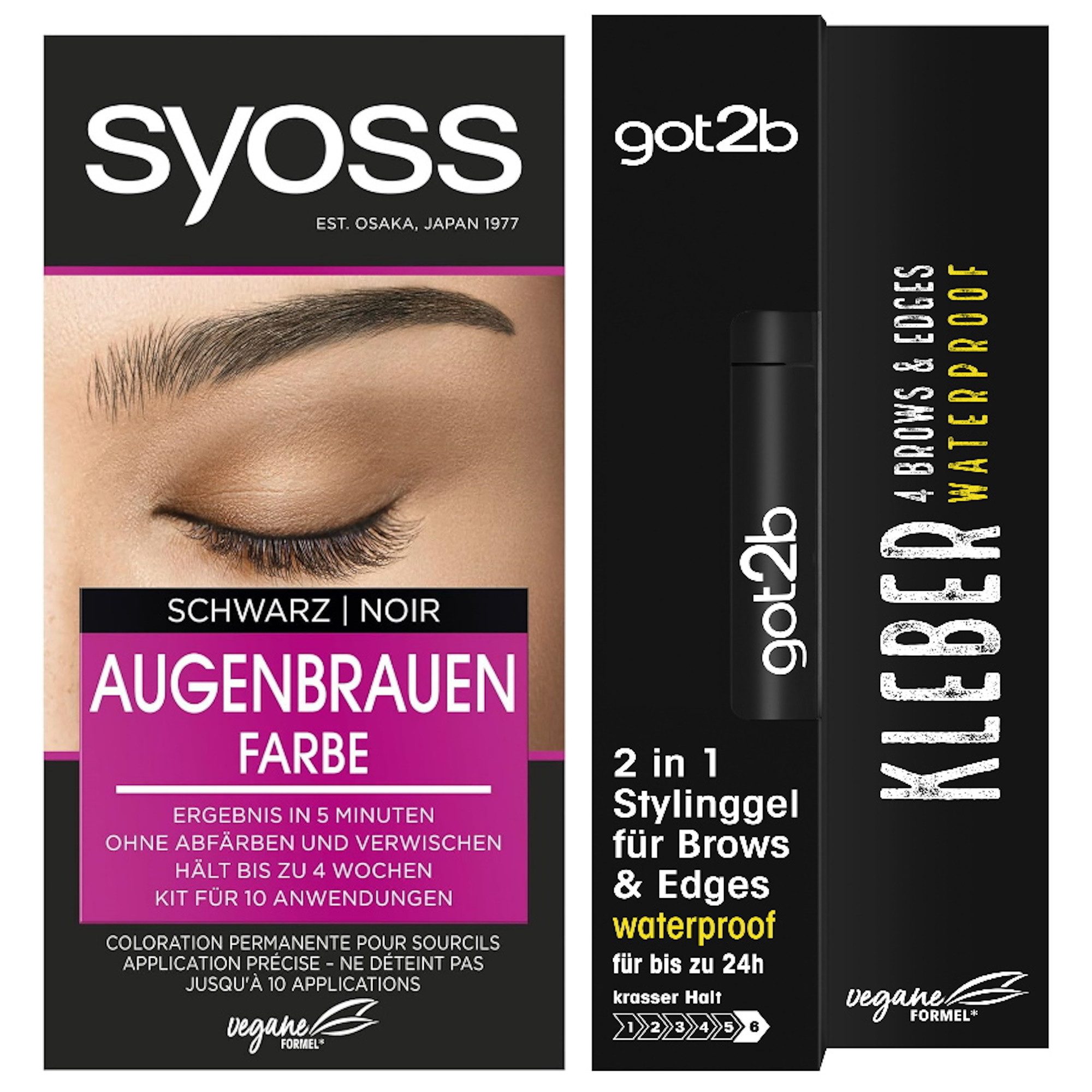 Augenbrauenfarbe Schwarz 17ml & GOT2B 2in1 Stylinggel 4 Brows & Edges Waterproof 16ml
