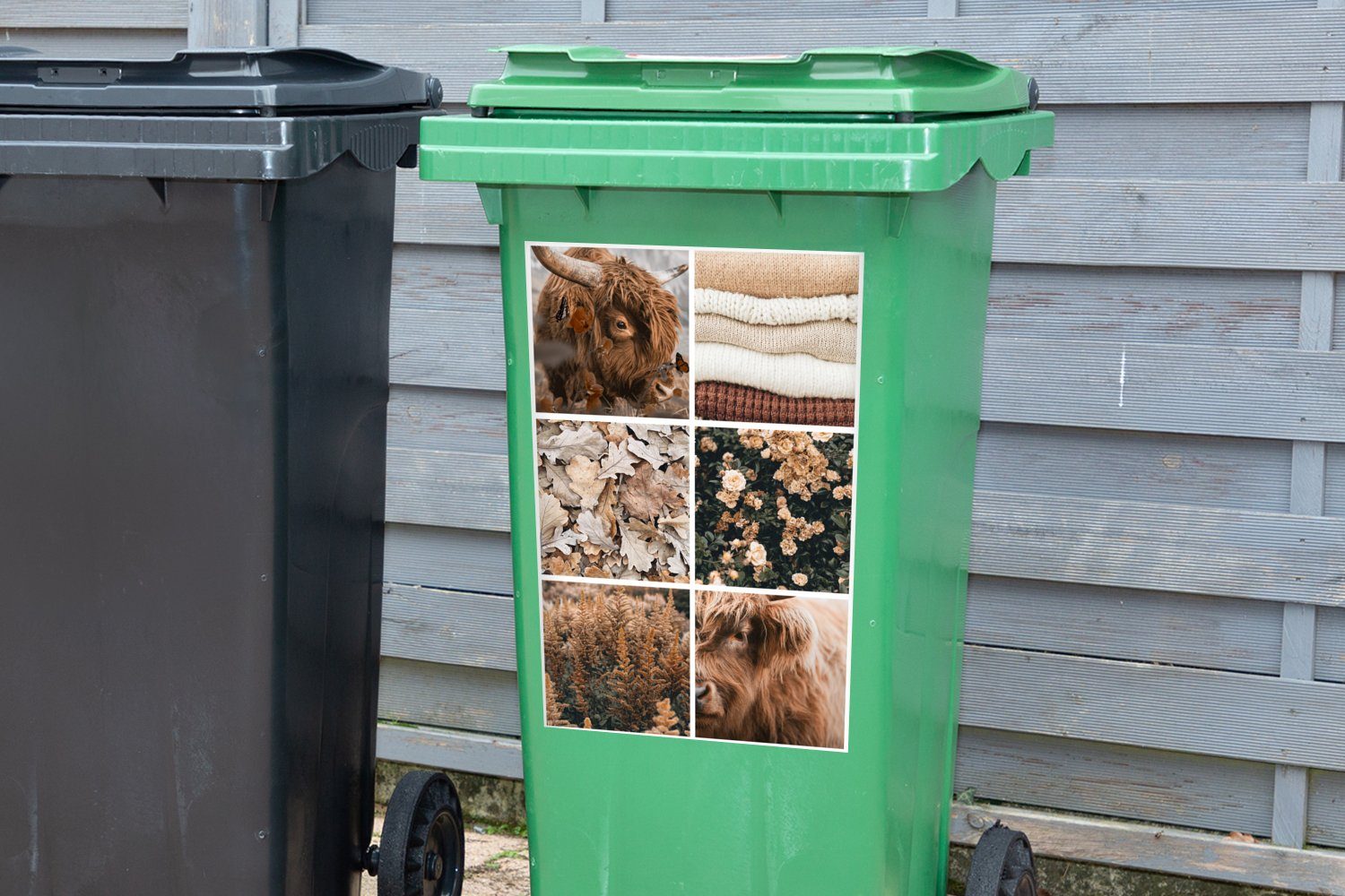 MuchoWow Wandsticker - Collage Sticker, St), Herbst Mülleimer-aufkleber, Highlander Schottischer Container, Abfalbehälter Mülltonne, (1 