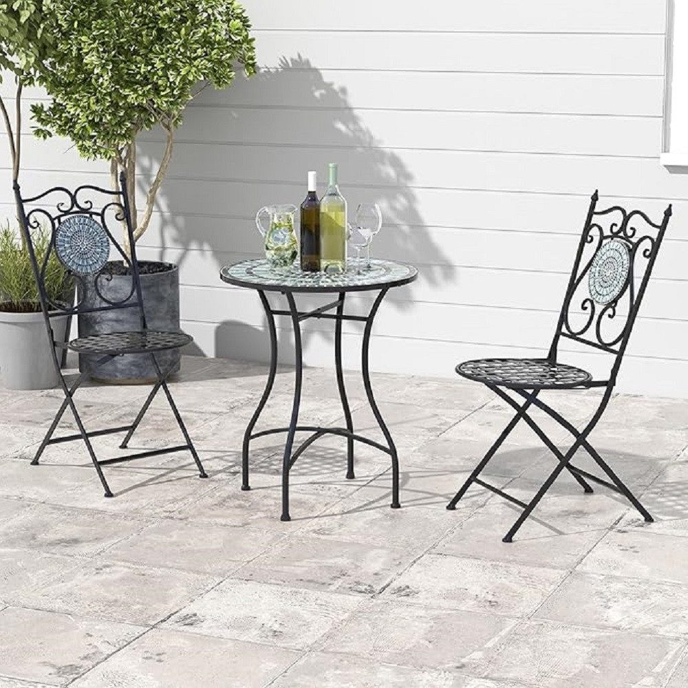 KOMFOTTEU Gartentisch, Mosaiktisch robustes Metall mit fester Montage