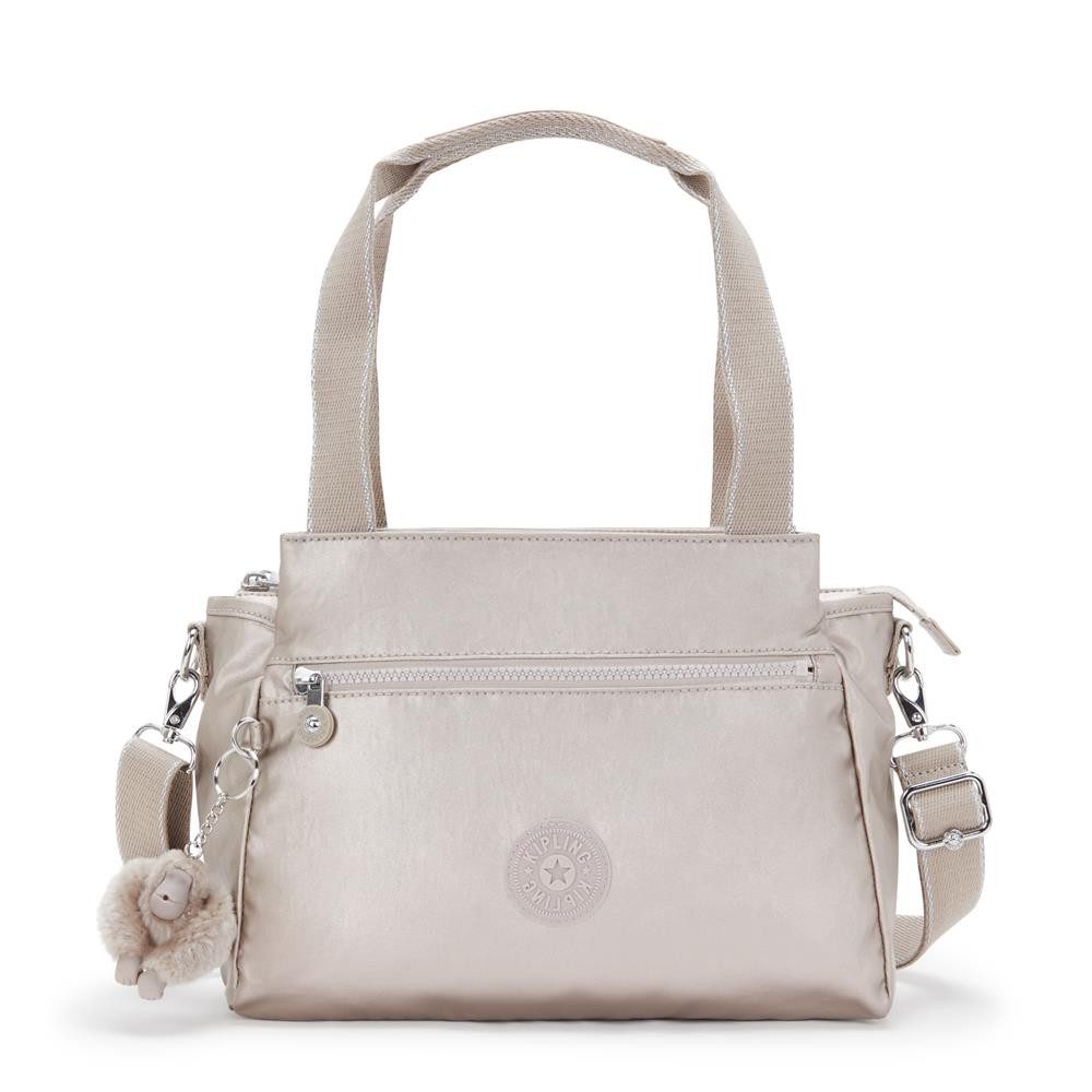 KIPLING Schultertasche ELYSIA, mittelgroße Schultertasche, Metallic Glow (beige), Umhängetasche