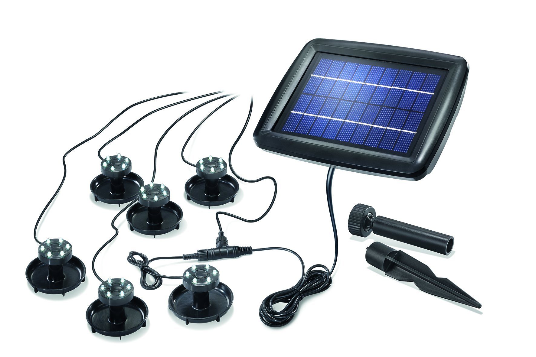 esotec LED Teichleuchte Solar Unterwasserstrahler Super Splash, 6 Strahler, 30 lm, 2 W Modul