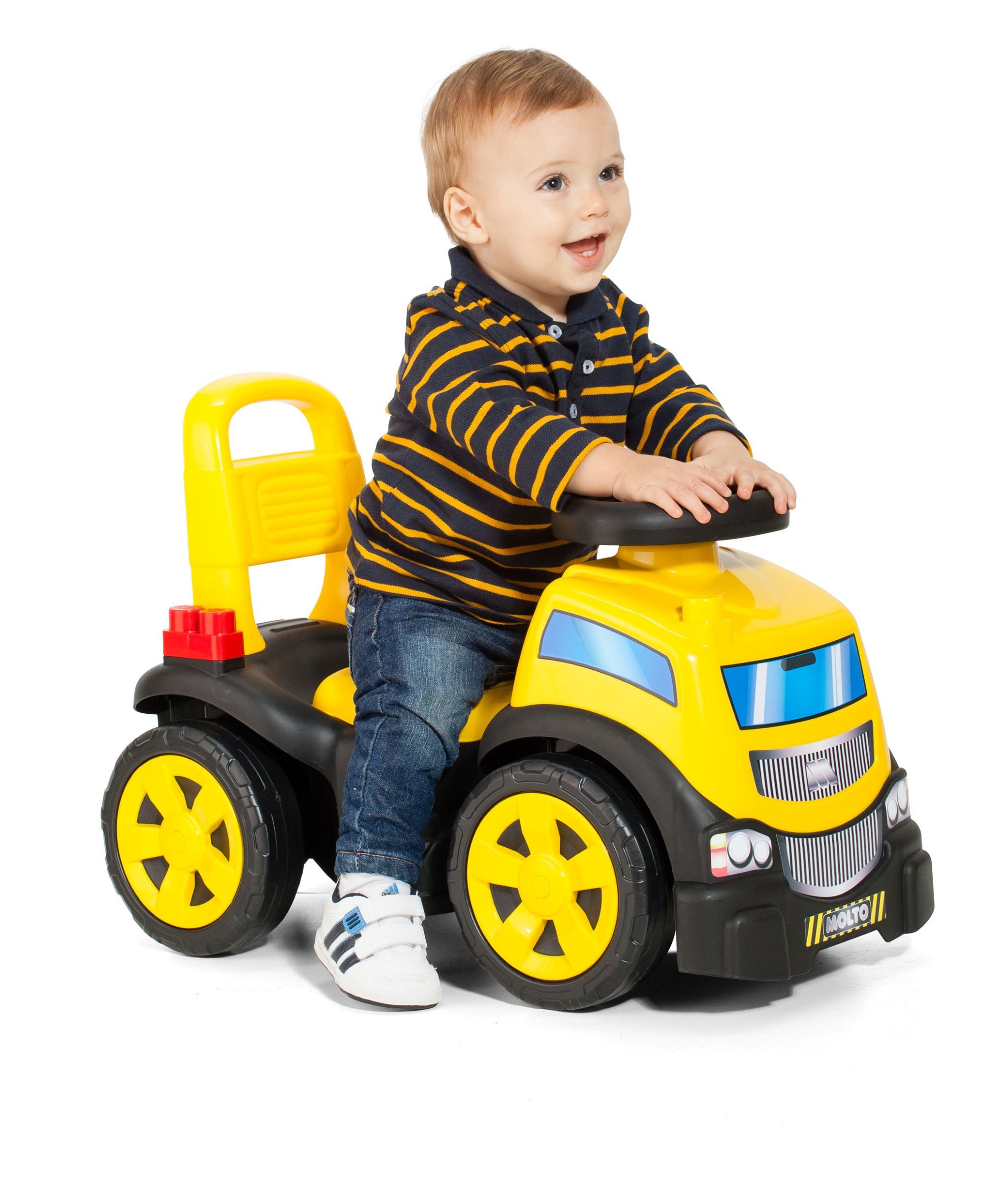 MOLTO Rutscherauto 3-in-1 LKW mit Klemmbausteinen, Kinderfahrzeug mit Spielspaß, mit Klemmbausteinen, zum fahren, schieben und spielen