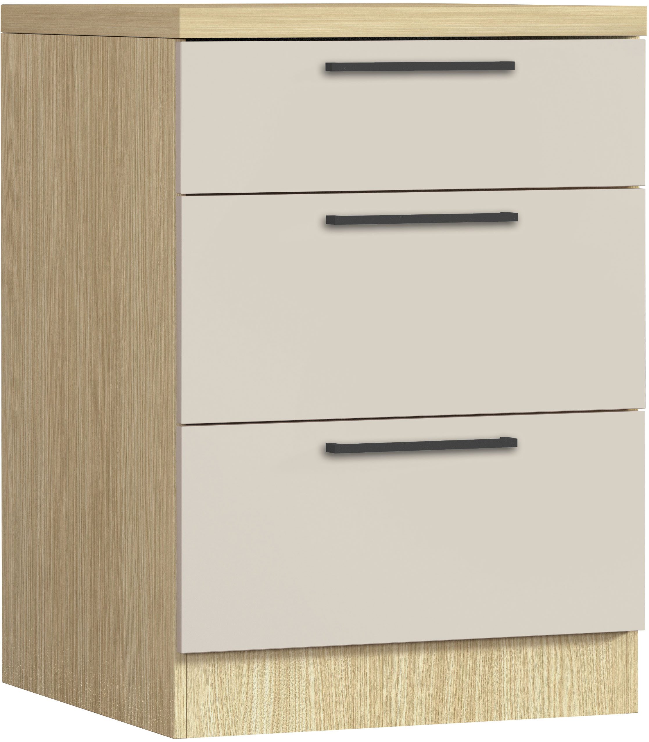 KOCHSTATION Unterschrank Luna, Küchenunterschrank, Unterschrank mit Schubladen, Made in Italy B/T/H: 60 × 60 × 85 cm, mit 3 Schubkästen, 3,5 cm starke Oberplatte