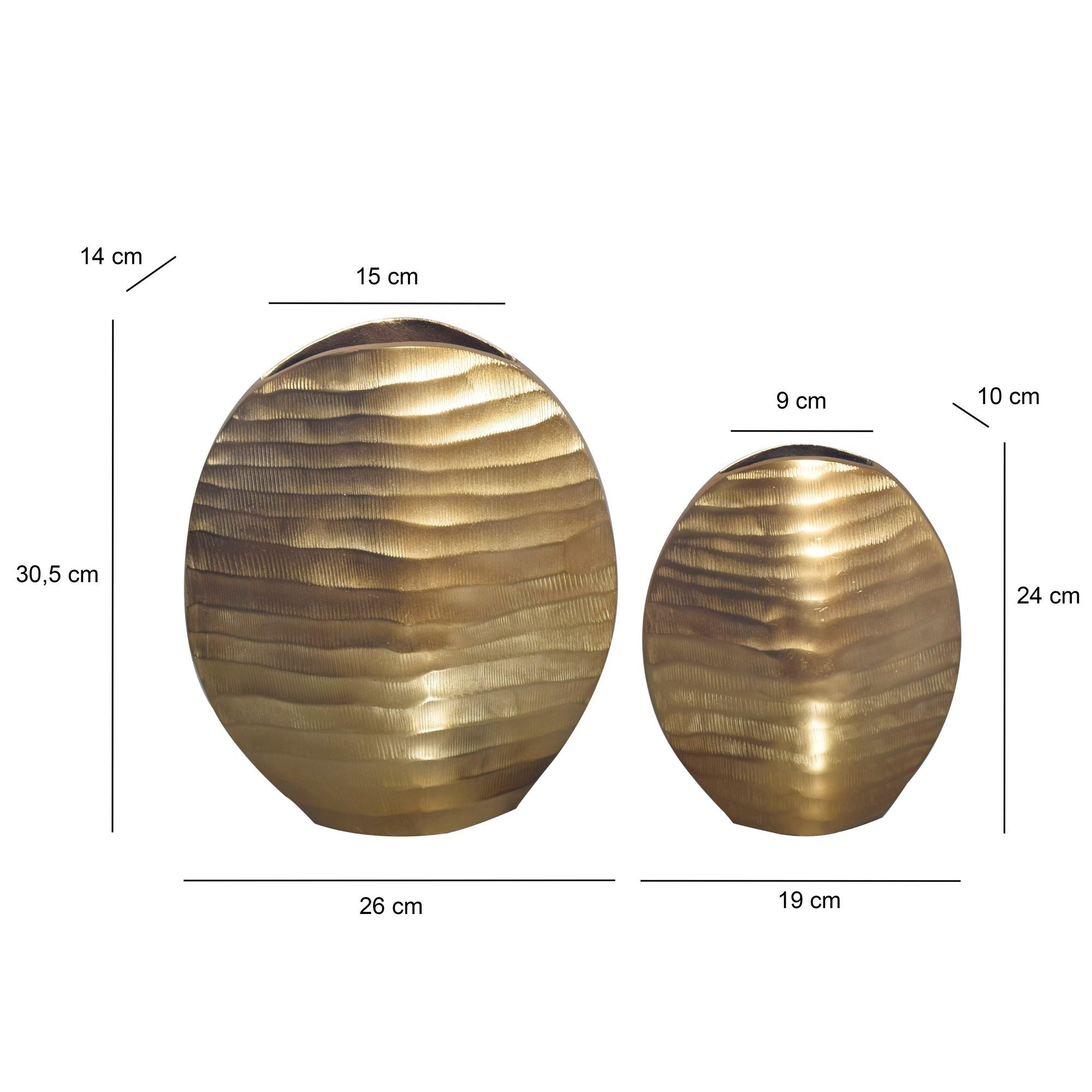 FINEBUY Tischvase FB65112 Vase 2er Set Blumenvase Aluminium Dekovase Rund Wellenmuster (Vase 2er Set Aluminium Gold Modern Wellenmuster), Blumenvase 2-teilig, Dekovase Wohndeko Tischdeko