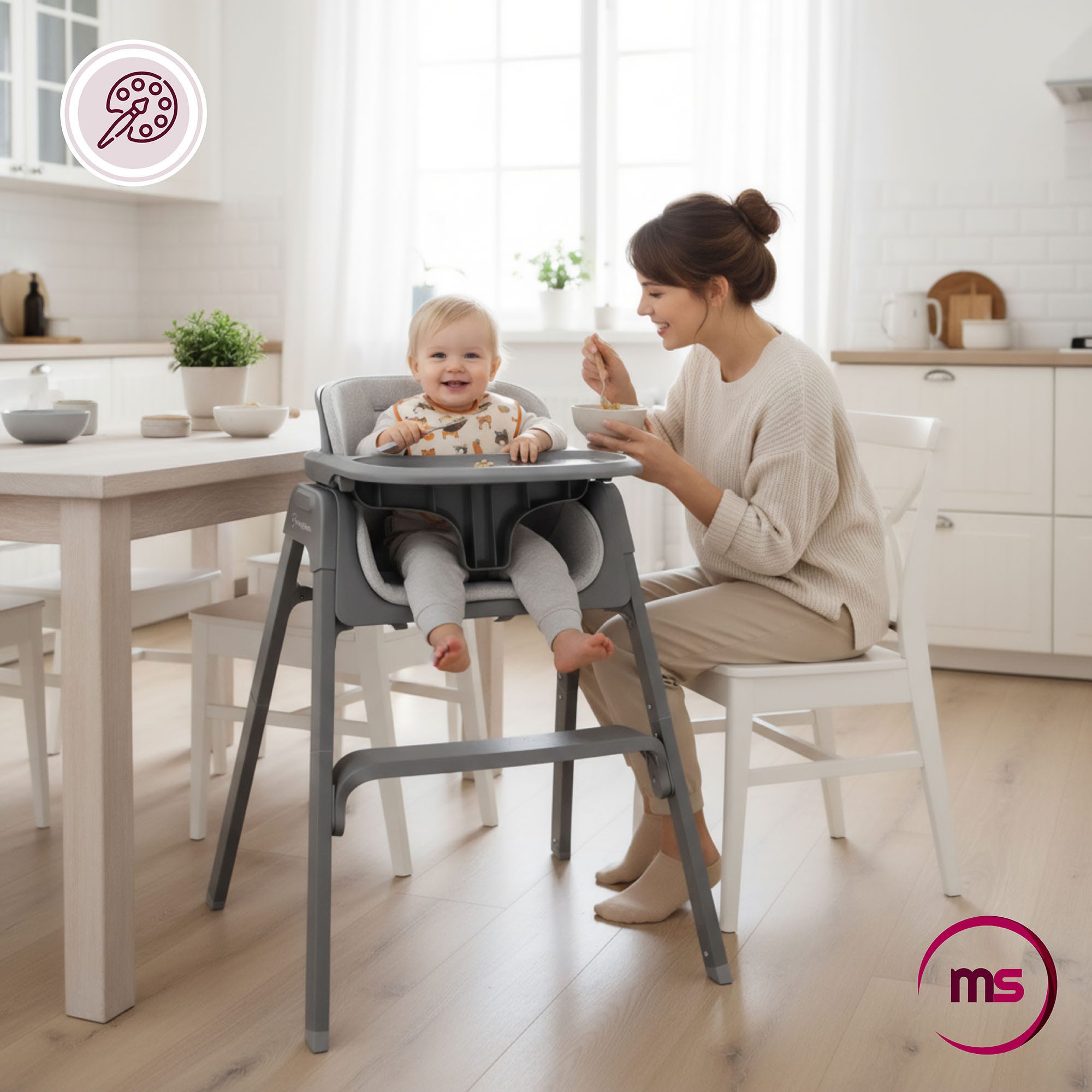 Moby-System Kinderstuhl Moby-System Noxi 3in1 Hochstuhl klappbar grau