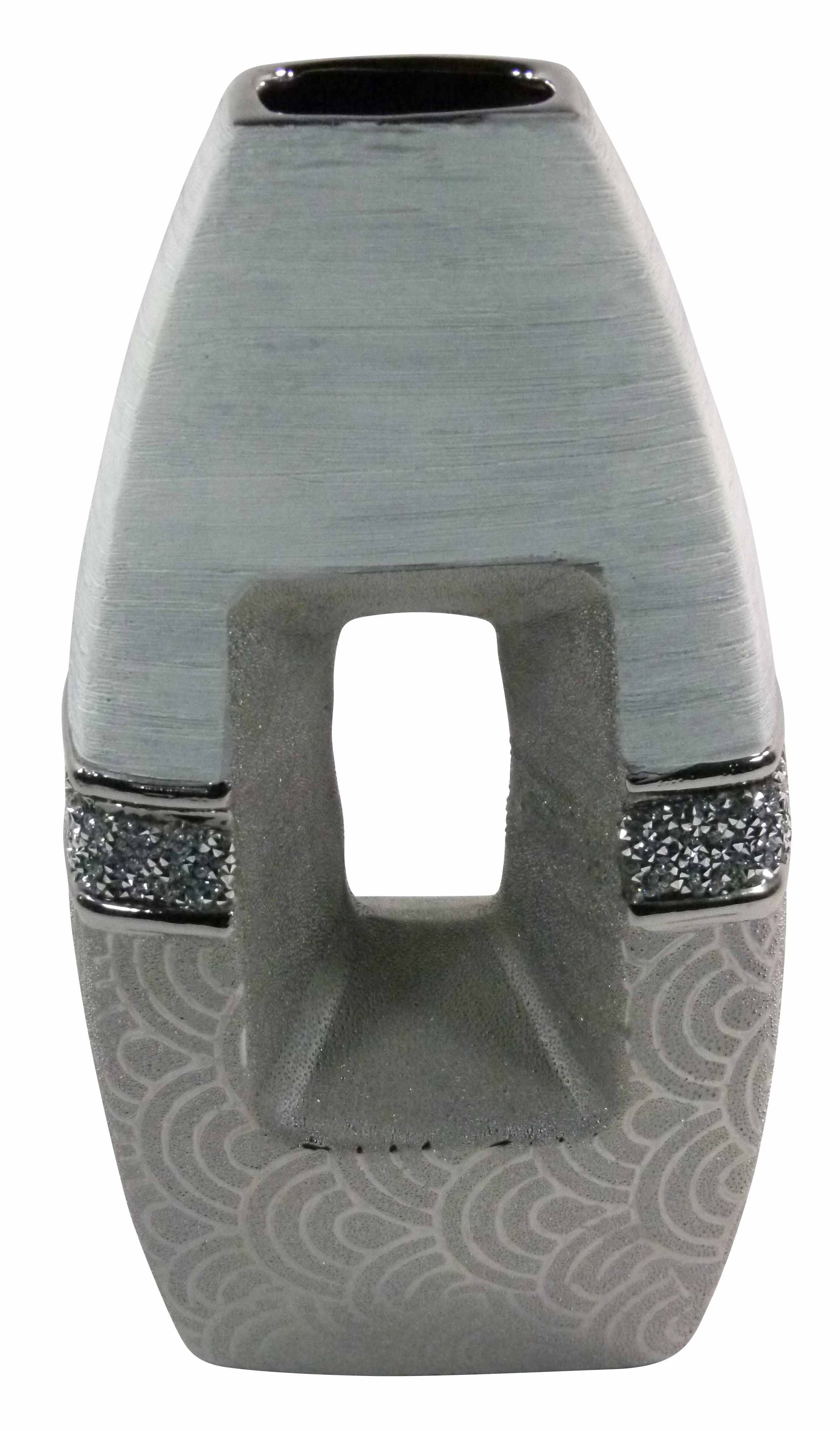 GlasArt Tischvase Vase 'Brokat' Strass hellgrau silber Dekovase oval 27,5cm hoch 14,5cm breit (Einzelstück, 1 St., kein Set), Mit Durchbruch