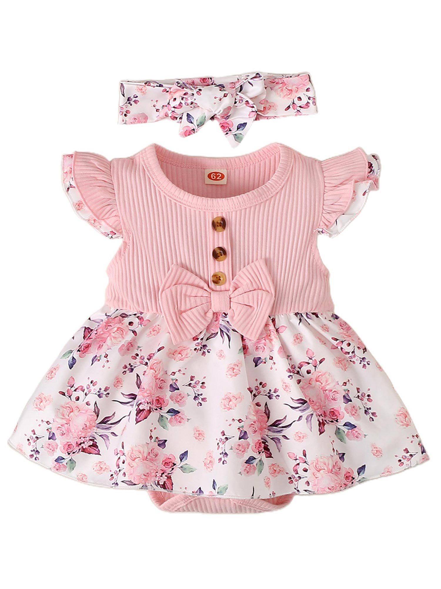 Lapastyle Strampler Baby Rosa Blumendruck mit (2-tlg) niedlicher Strampler