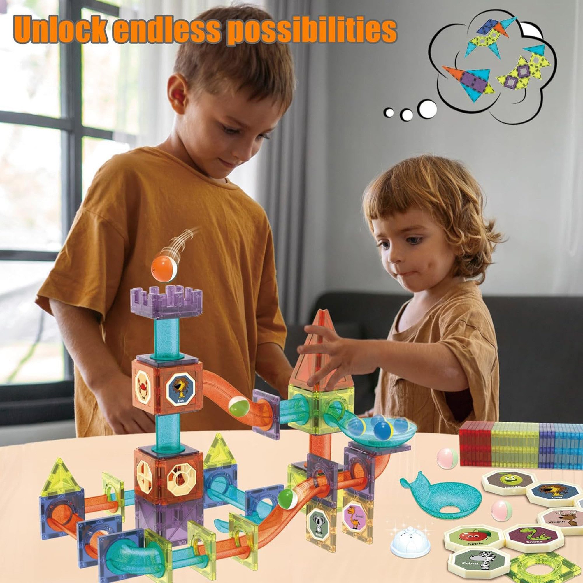 Fyrove Magnet-Kugelbahn Bausteine STEM Lernspielzeug, Steckspiel Magnetspielbausteine, (Spar-Set, 1 St., 126-teiliges Magnetbausteine-Set mit Kugelbahn, wiederv – Bild 2 von 5