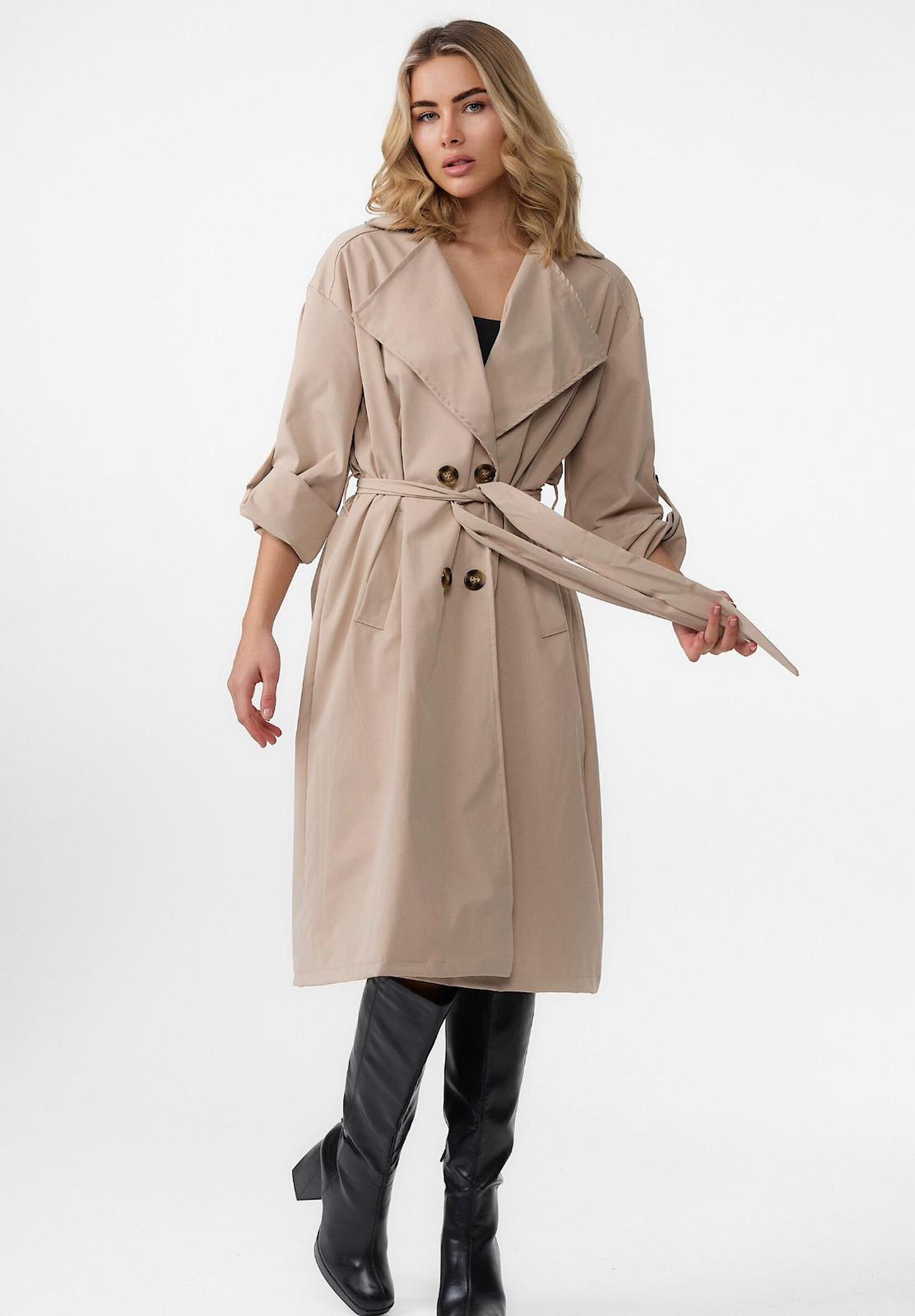 Worldclassca Trenchcoat Worldclassca TRENCHCOAT Oversize mit Gürtel Reverskragen Mantel Beige