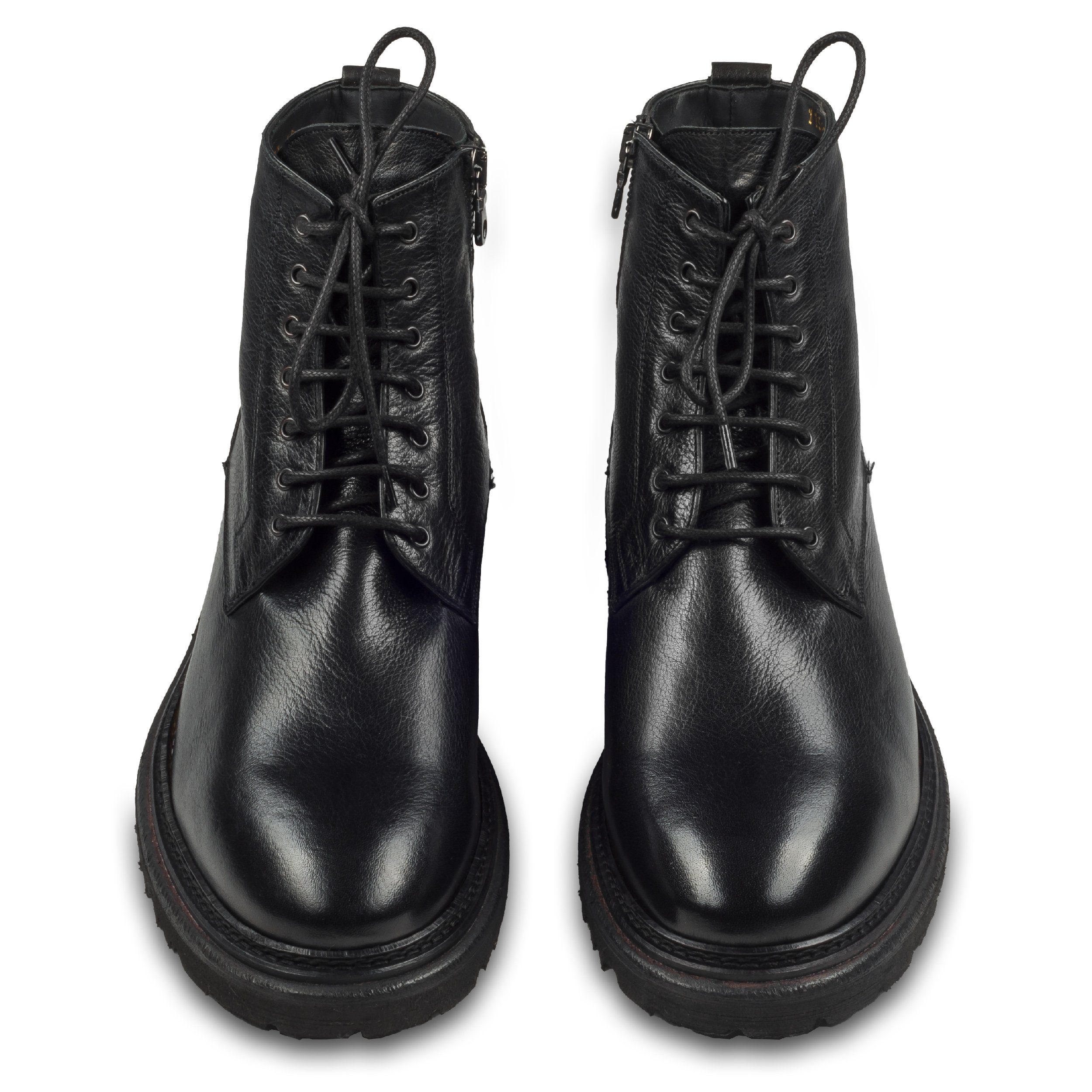 BRECOS Herren Lammfell Schnür-Stiefelette schwarz, Reißverschluß, durchgenäht Stiefel Handgefertigt in Italien