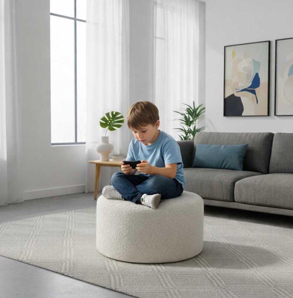 Xlmoebel Ottomane Beige runde Ottomane aus weichem Stoff für modernes Wohnzimmer, Made in Europa
