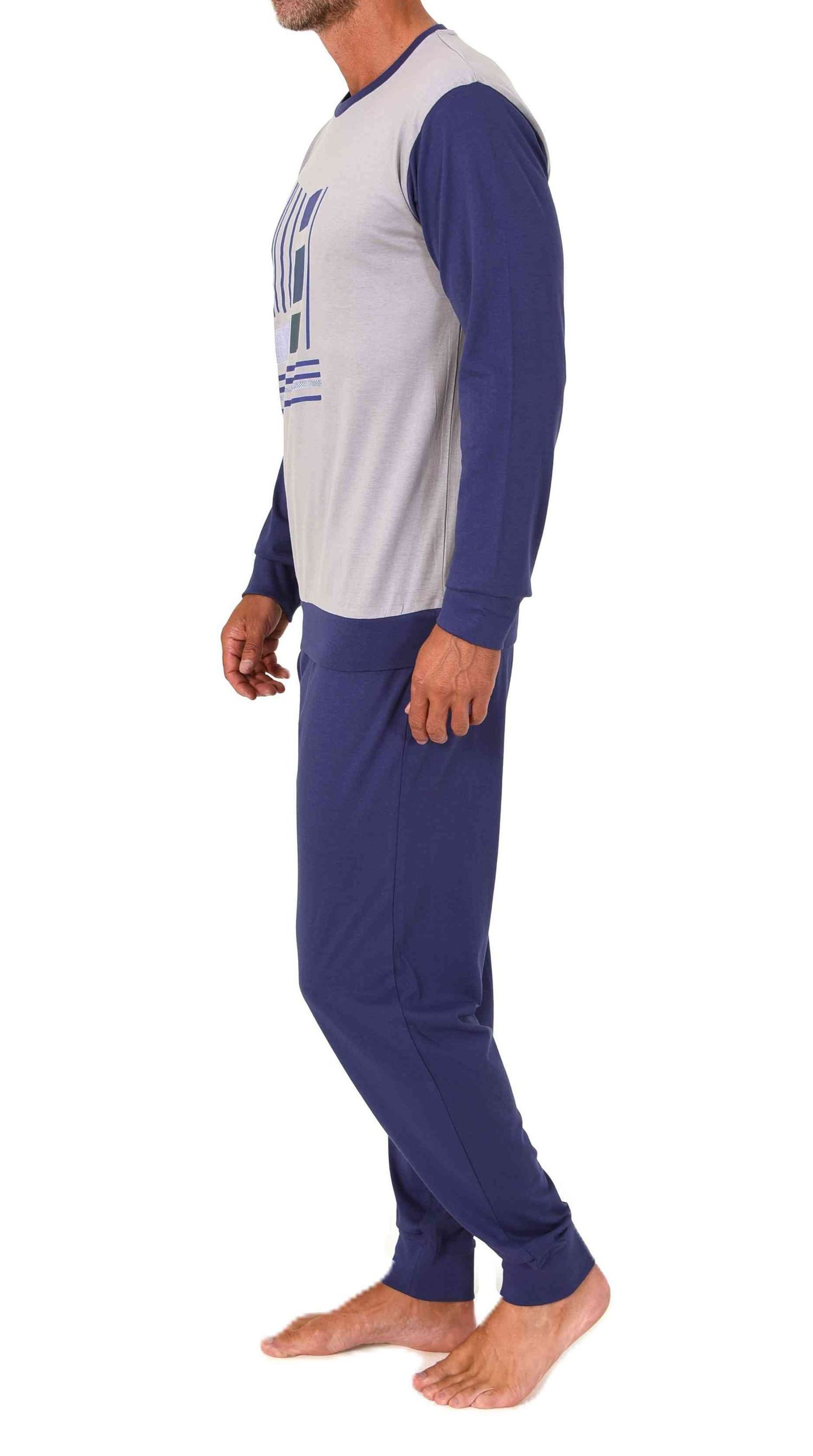 Normann Pyjama Normann Herren langarm Schlafanzug mit Bündchen und edlen Frontprint – Bild 2 von 4