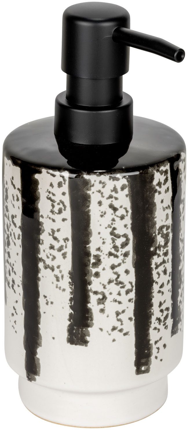 WENKO Seifenspender Subiza, aus Keramik, handbemalt, mit modernem Streifenmuster, 340 ml