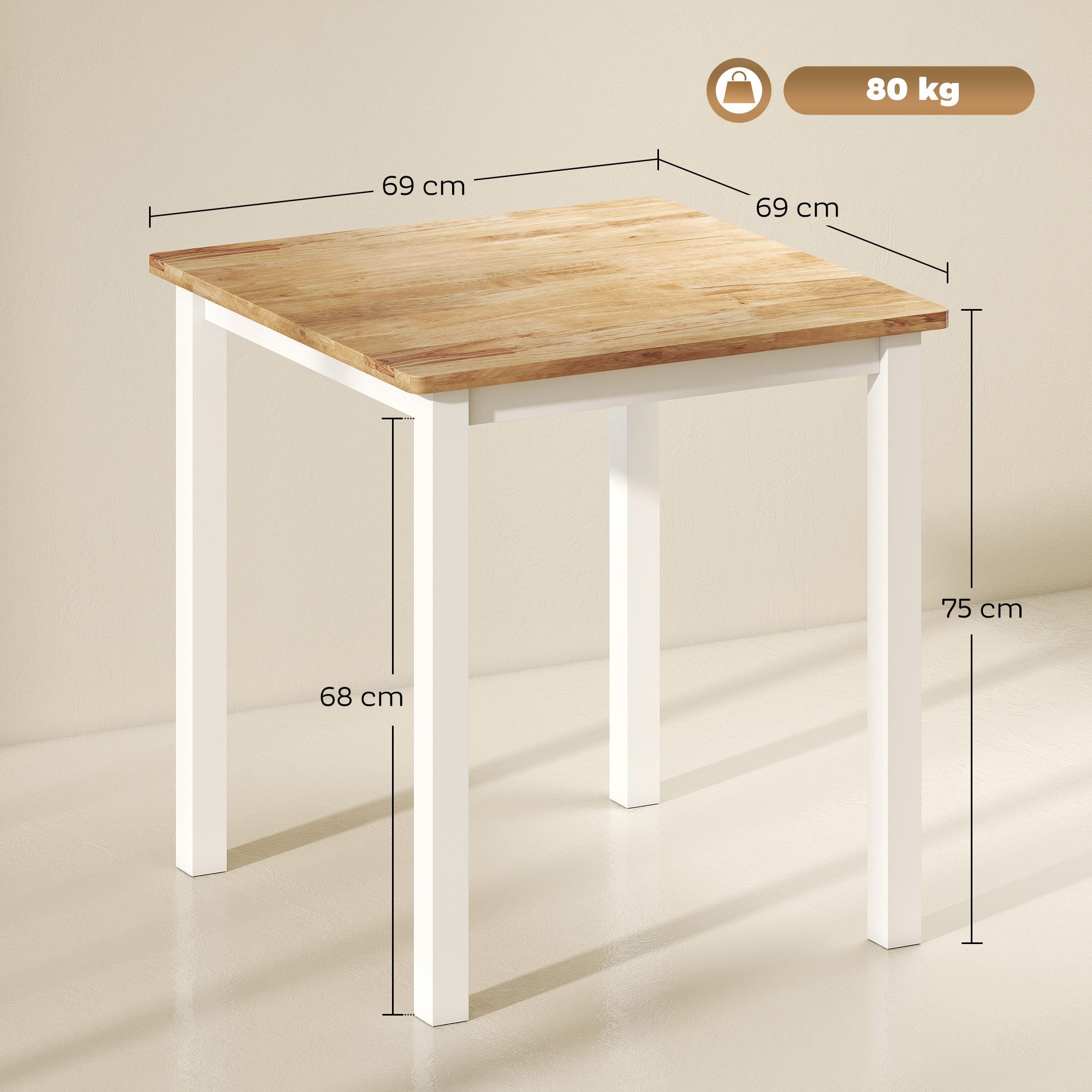 HOMCOM Esstisch 69 x 69 cm Küchentisch für 2-4 Personen (moderner Holztisch, 1-St., Esszimmertisch), für kleine Raum, Küche, Esszimmer Eiche