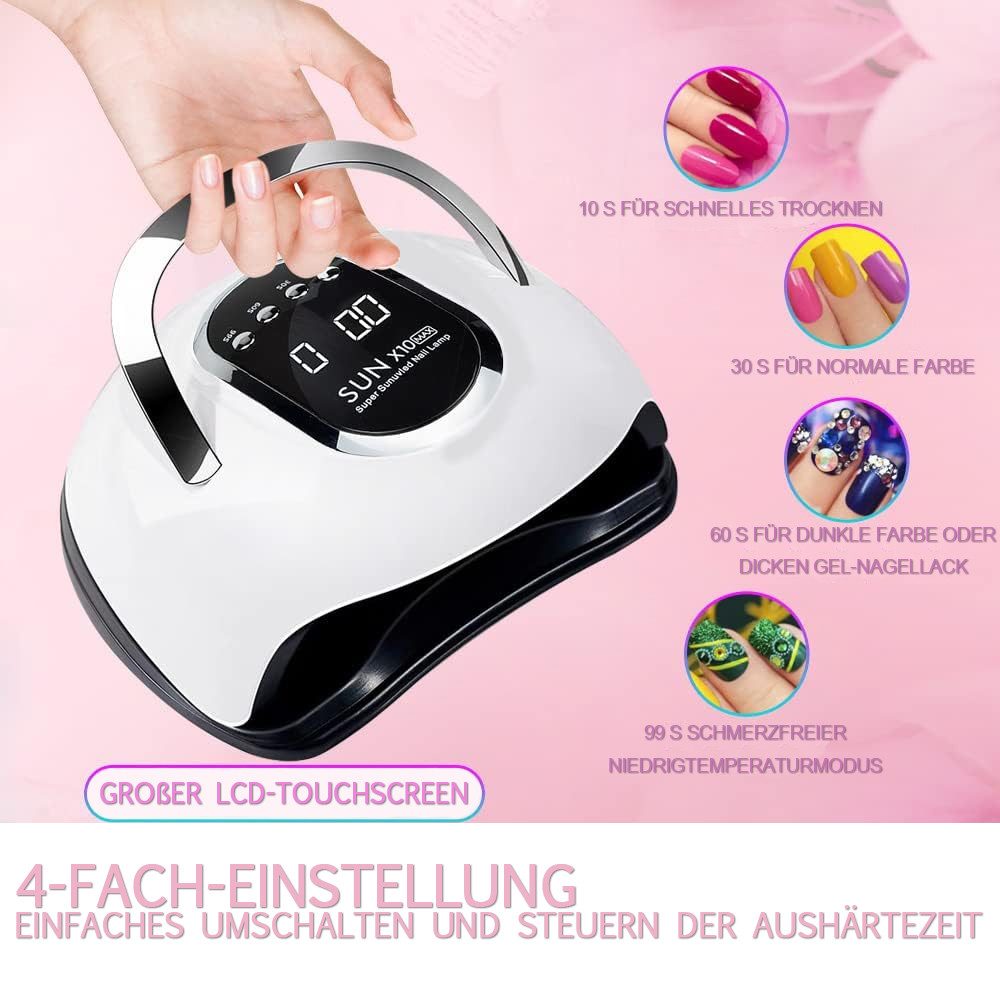 TUWENA UVC-Leuchtmittel UV Lampe für Nägel, Nageltrockner Schnelltrocknendes Nagelhärter Licht, mit 66 LEDs, Auto Sensor, 4 Timer-Einstellungen, Tragbarer Griff