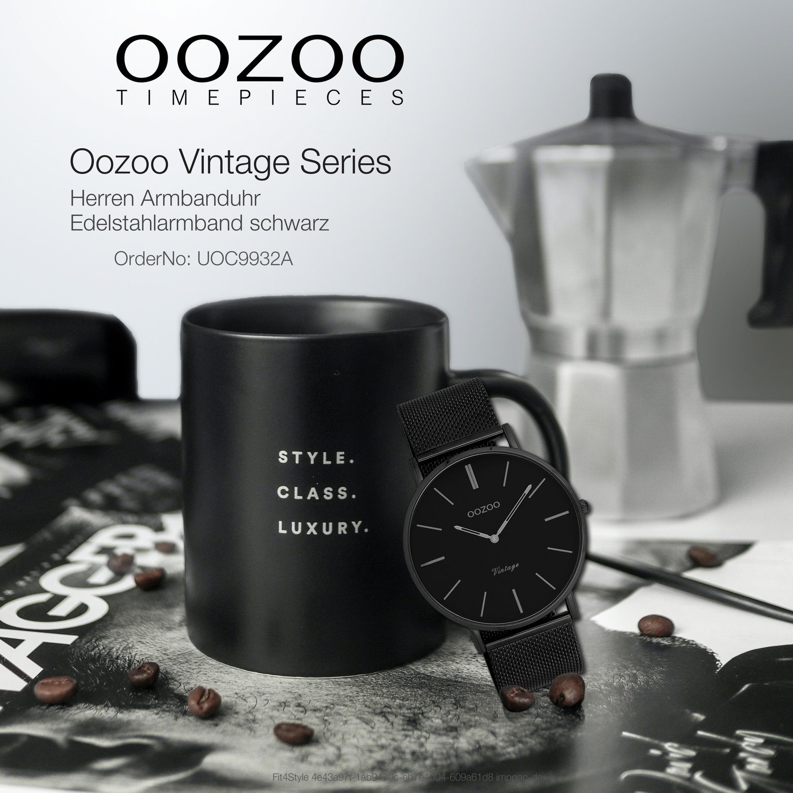 Herren OOZOO Herren, 44mm) Armbanduhr Slim (ca. groß Damenuhr Fashion-Style Quarz, Quarzuhr Oozoo Ultra Edelstahlarmband, rund,