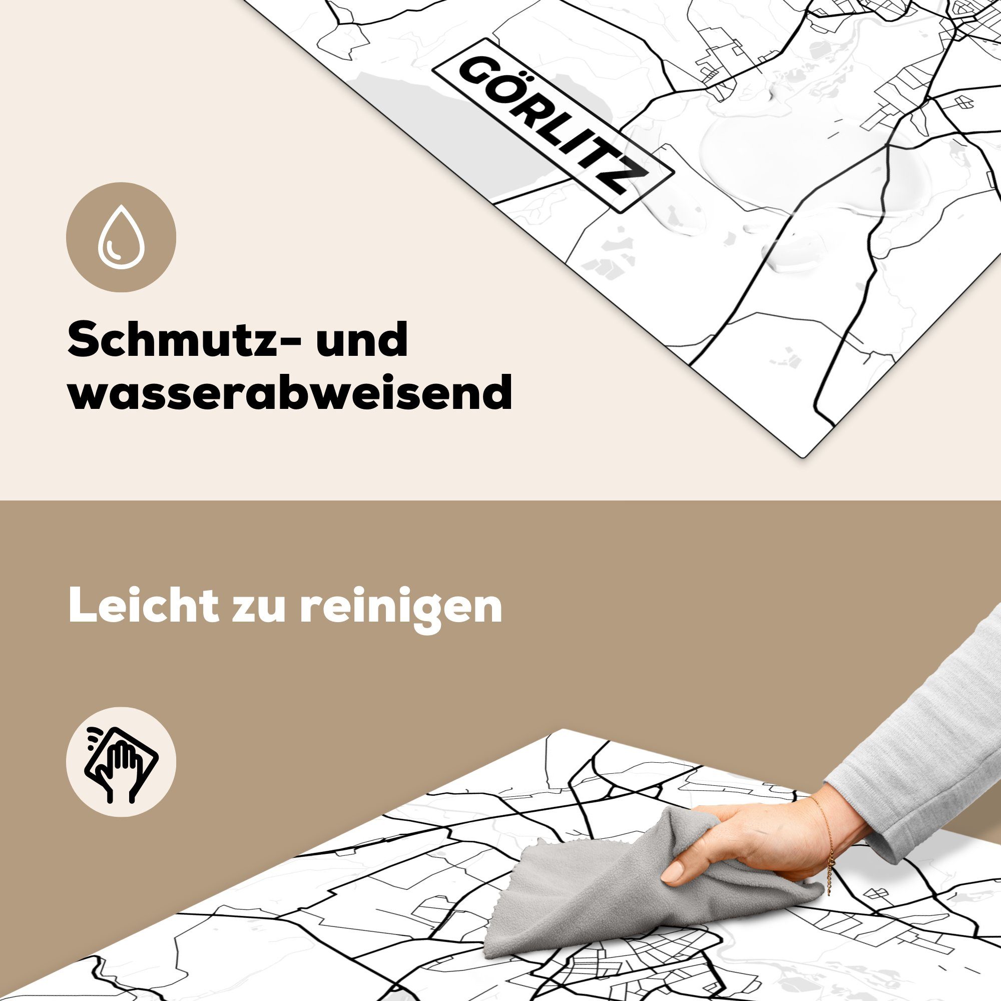 (1 küche Herdblende-/Abdeckplatte Stadtplan, - cm, Vinyl, Görlitz für tlg), Karte Ceranfeldabdeckung, MuchoWow Arbeitsplatte - - 78x78 Karte