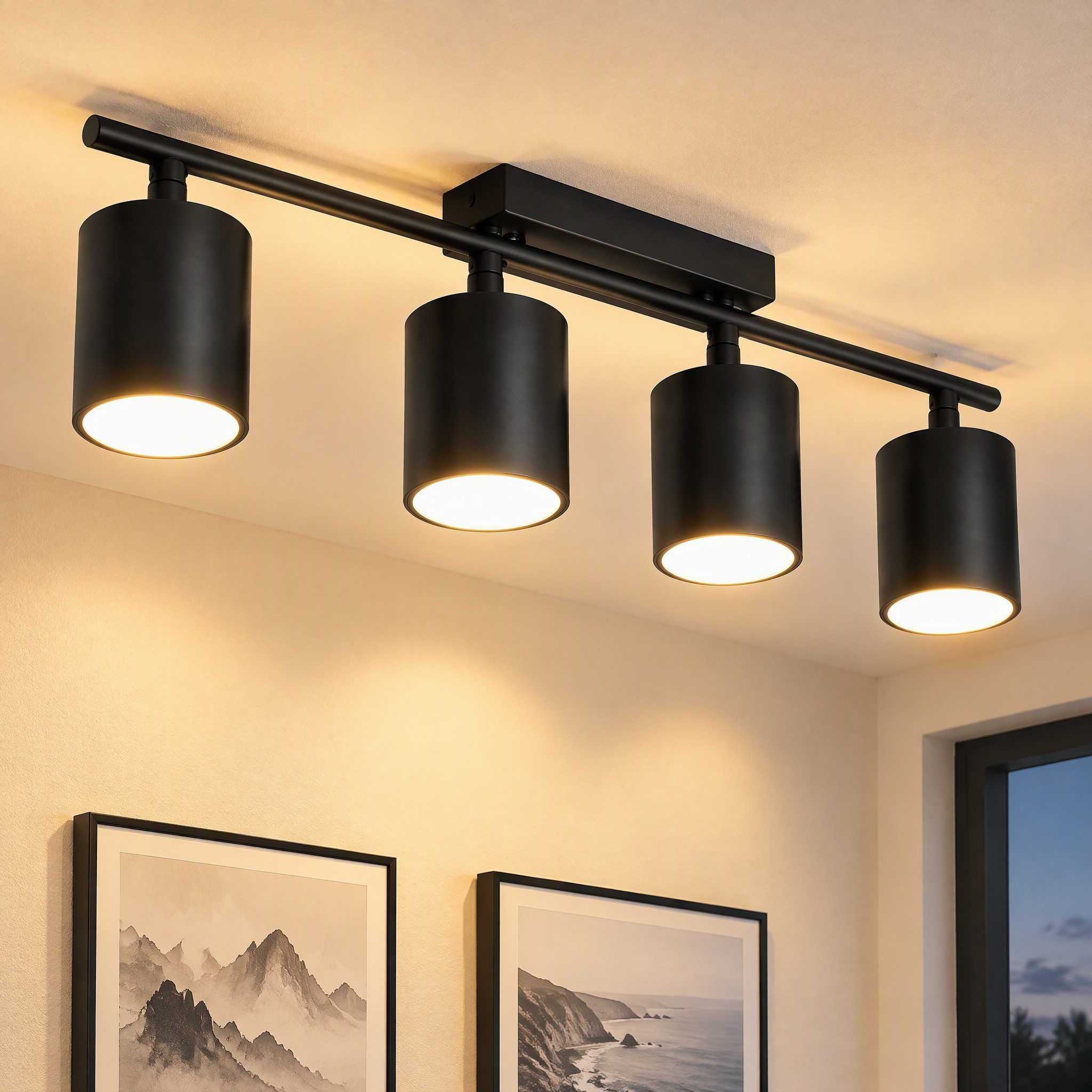 oyajia LED Deckenstrahler 65W Deckenstrahler 4-flammig,E27-Deckenleuchte Metall Deckenlampe Spot, LED wechselbar, Warmweiß, 76cm Deckenspot Küchelampe Spot Strahler Wohnzimmer mit Leuchtmittel