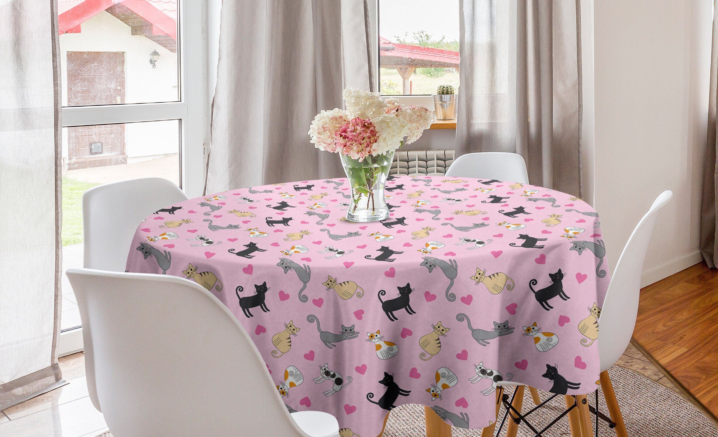 Abakuhaus Tischdecke Kreis Tischdecke Abdeckung für Esszimmer Küche Dekoration, Kätzchen Bunte Verschiedene Katzen