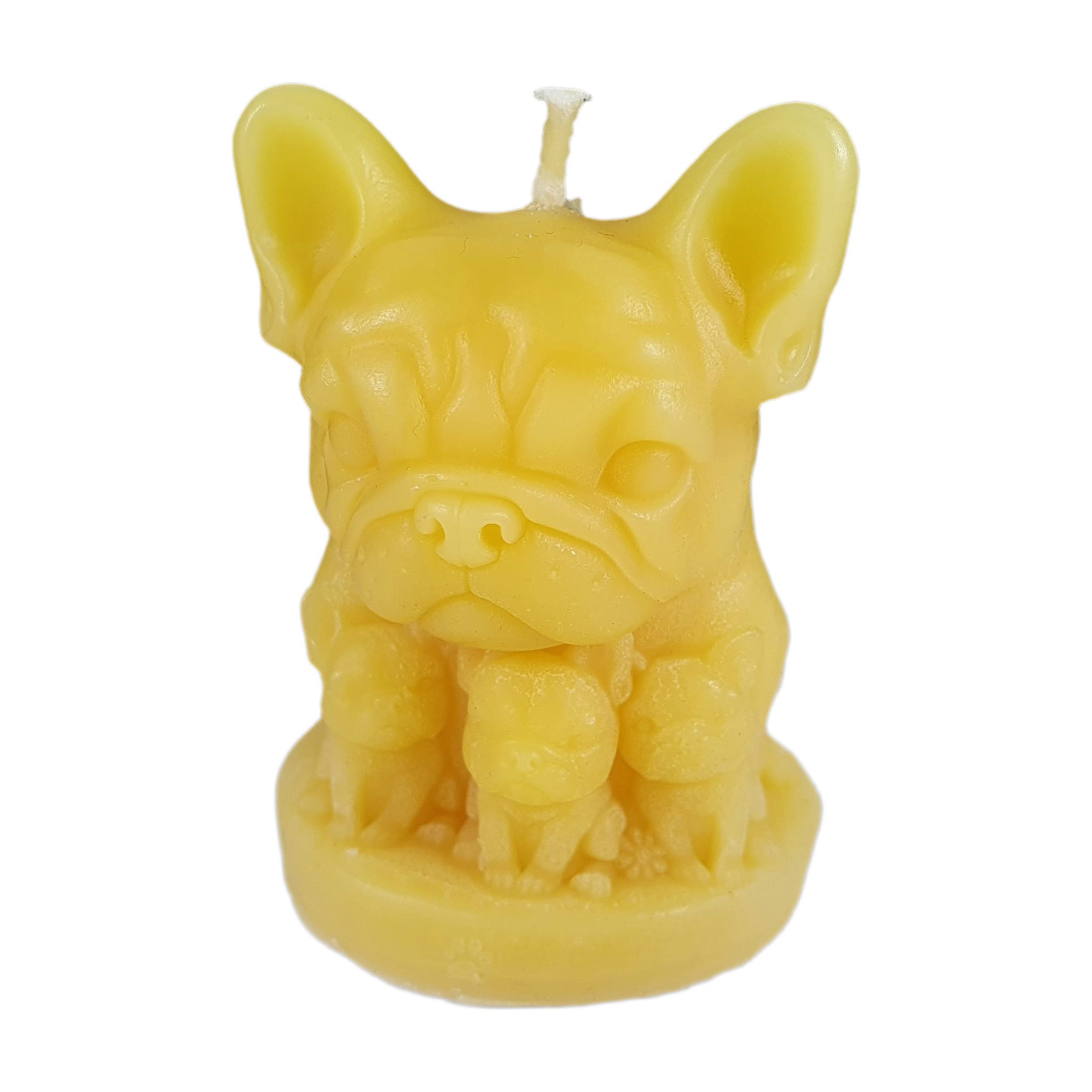 Aspinaworld Bienenwachskerze Hunde Kerze Bulldogge mit drei Welpen 7 cm natur – auf Sockel (1-tlg)