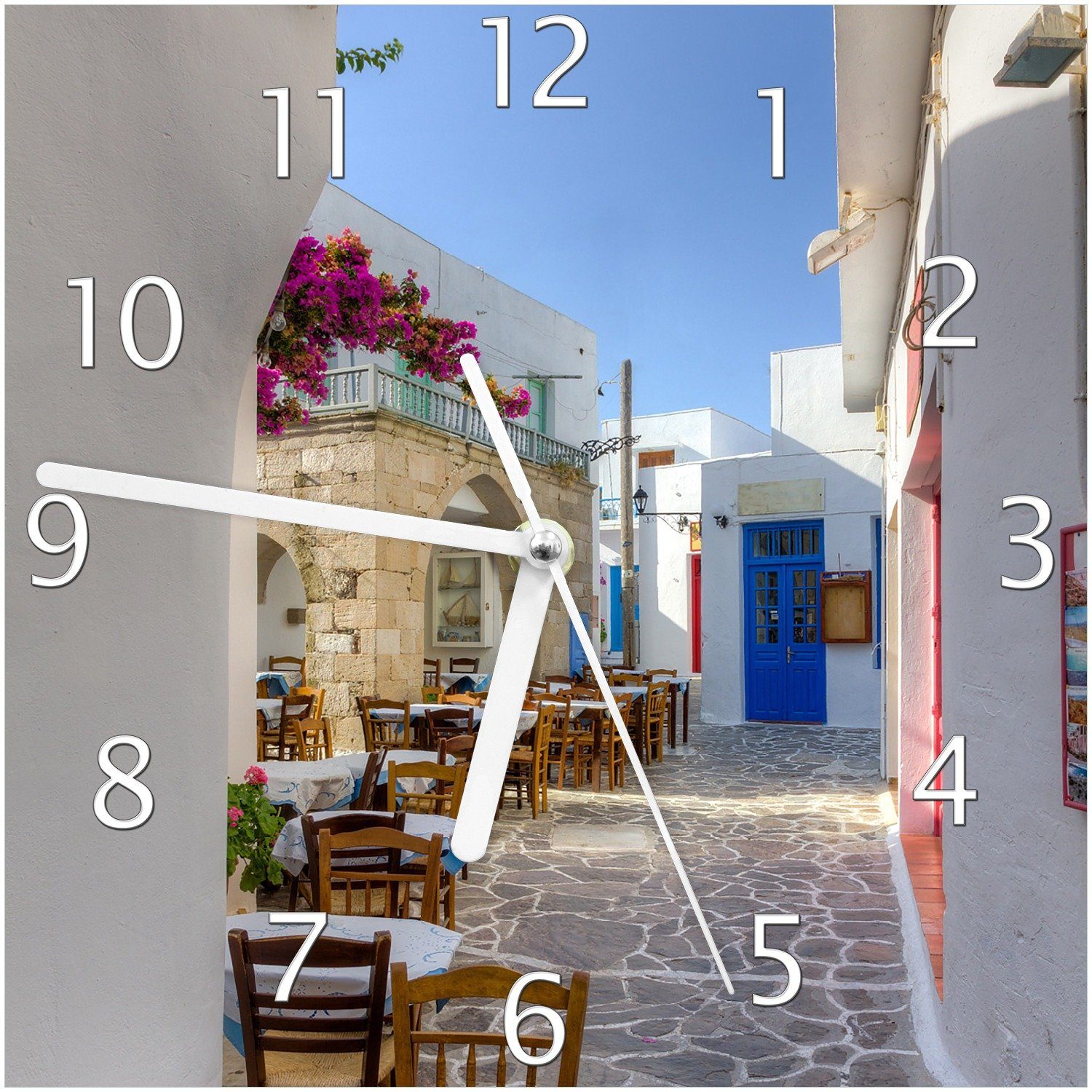 Wallario Wanduhr Gasse in Griechenland (Glasuhr) günstig online kaufen