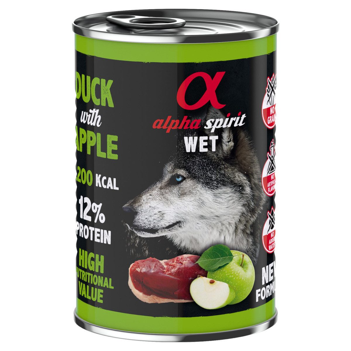 Alpha Spirit Ente mit grünem Apfel 400 g - 6 Stück, für: Hund