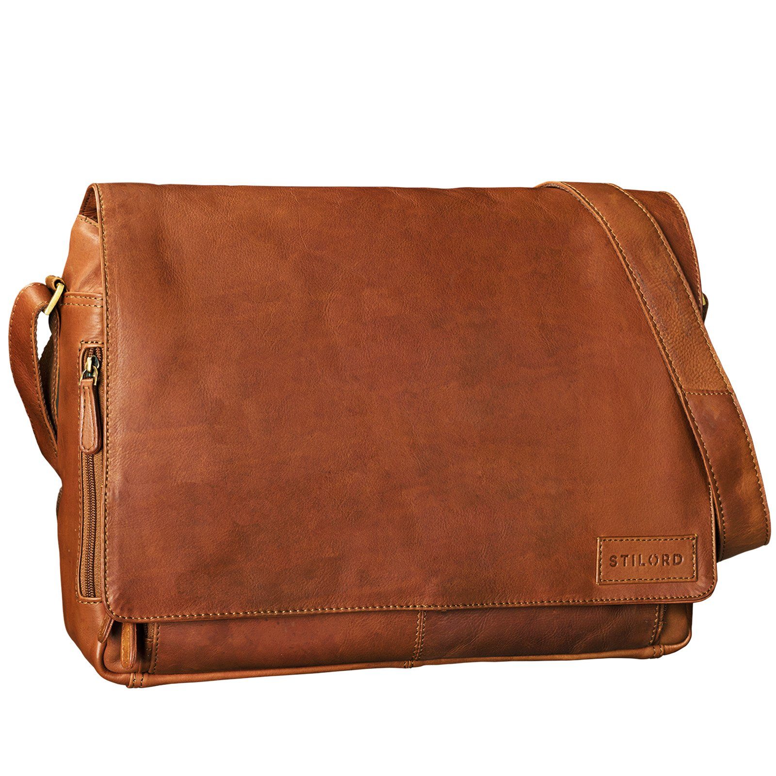 STILORD Laptoptasche "Rick" Schultertasche Leder für 15,6 Zoll Laptop cognac - braun