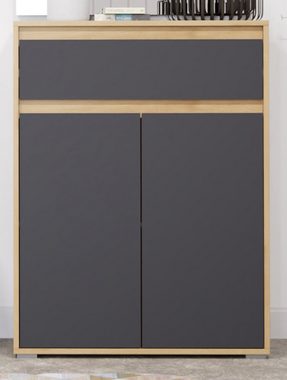 xonox.home Schuhkommode Torino (Flurschrank 2-türig Eiche und Basalt grau, mit Schublade, 76 x 102 cm), Vollauszug