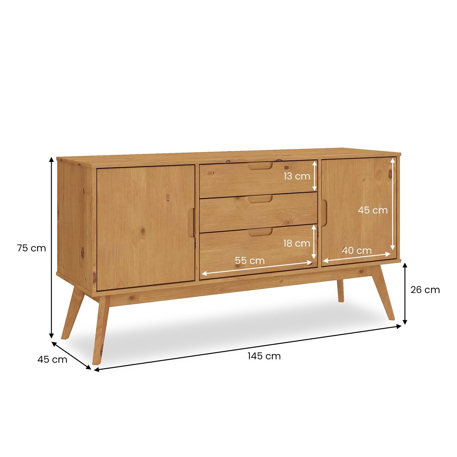 IDIMEX Sideboard TIVOLI, Massivholz Kommode mit 2 Türen und 3 Schubladen, Skandi, Eiche farben