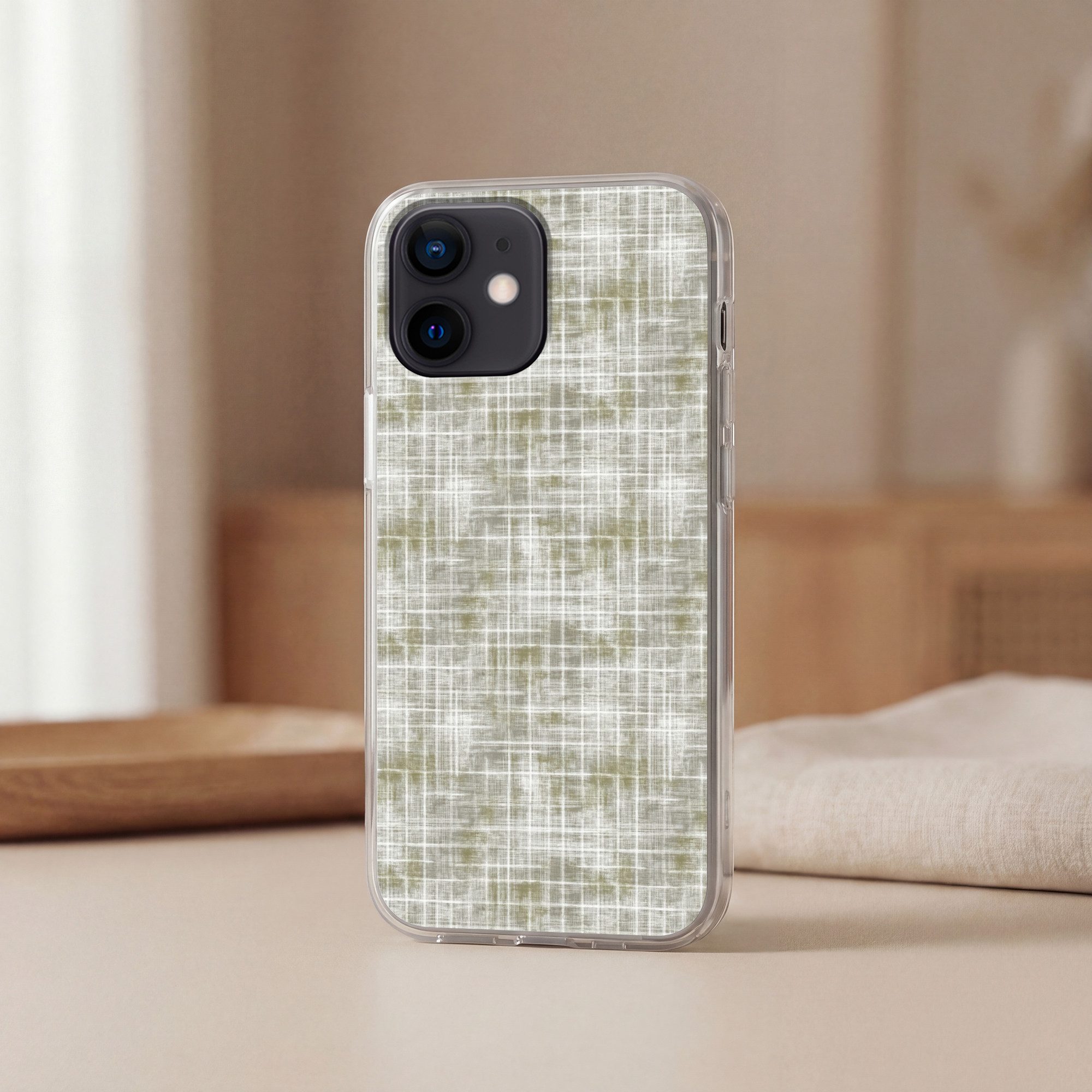 MuchoWow Handyhülle für Apple iPhone 12 Mini Leinen - Muster - Grün, Smartphone-Bumper, Print, Handy Schutzhülle Dünn