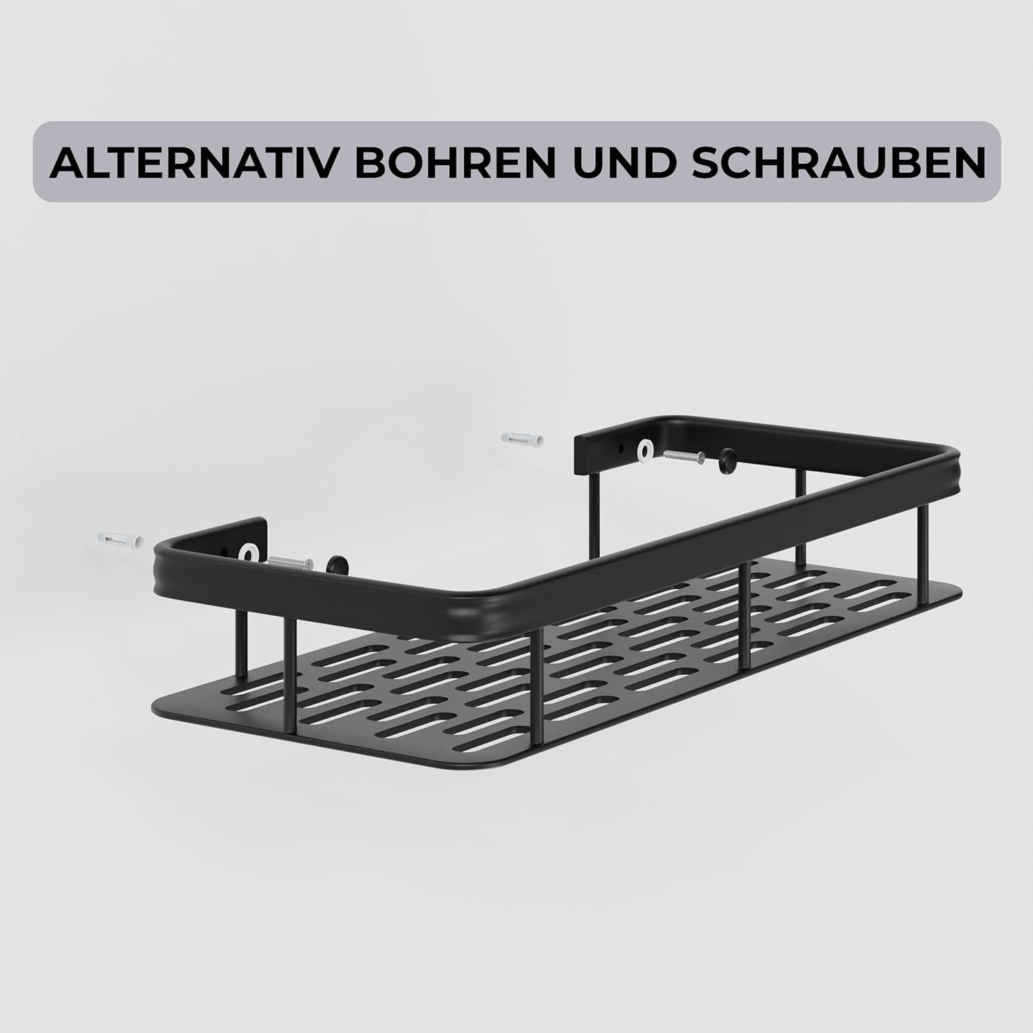 LIEBHEIM Duschablage Duschkorb Badregal ohne - Industrie Klebeband Bohren Schwarz 1-tlg. - Aluminium